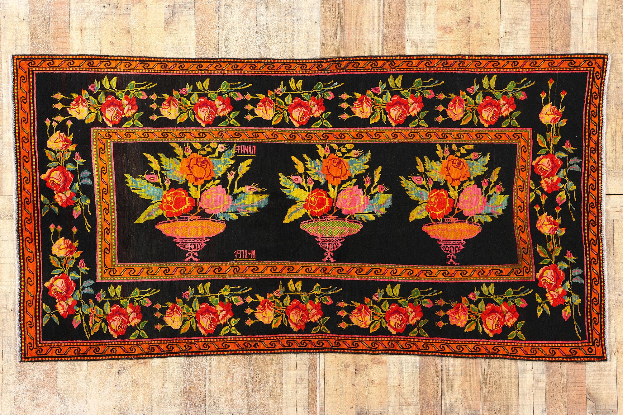 Antique Caucasian Rose Karabakh Rug For Sale 4