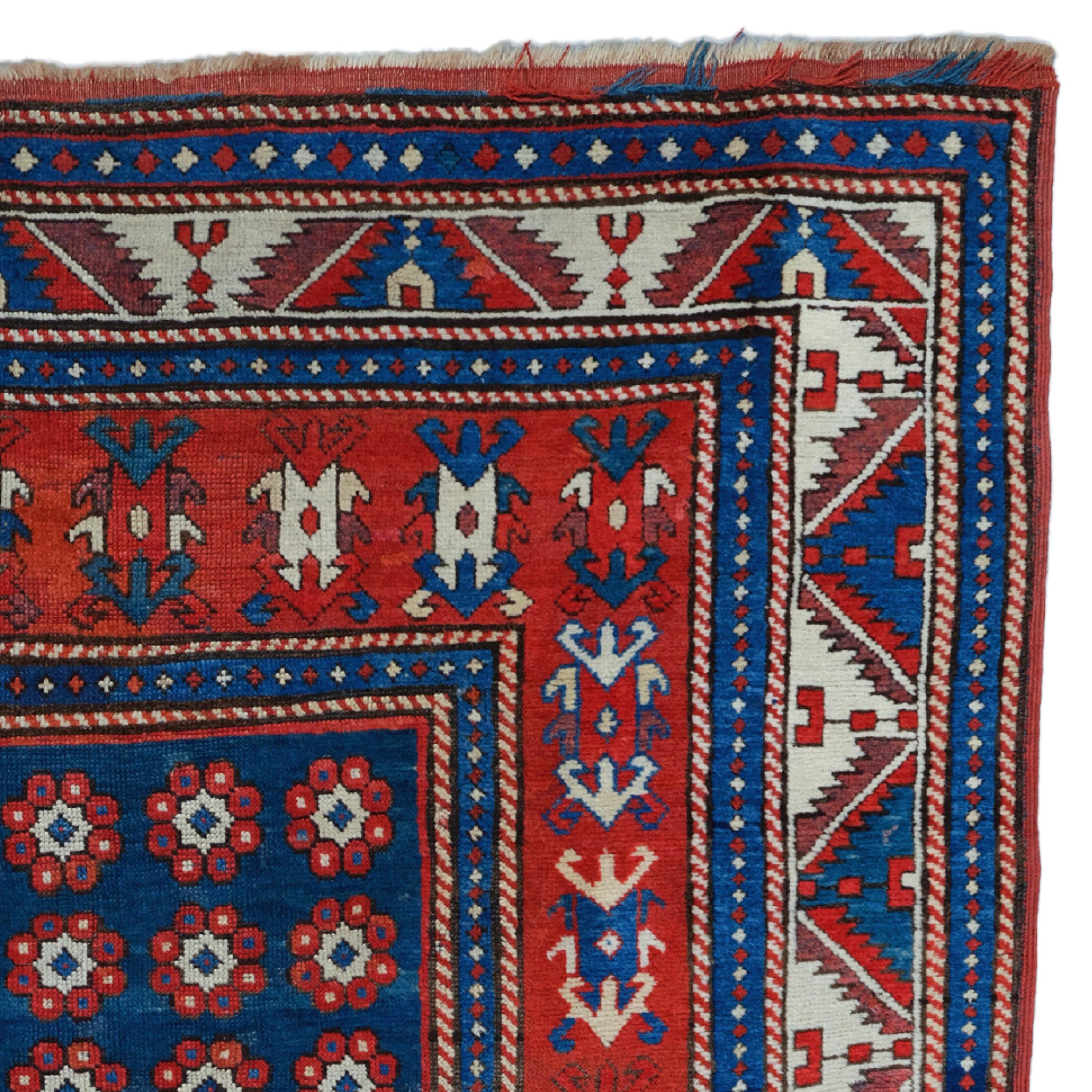 Antiker kaukasischer Teppich - Kaukasischer Teppich des 19. Jahrhunderts, handgewebter Teppich, antiker Teppich (Wolle) im Angebot