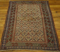 1930s Yellow Abstract Tribal Antique Caucasian Shirvan Rug 3' x 4'7" Wool Carpet