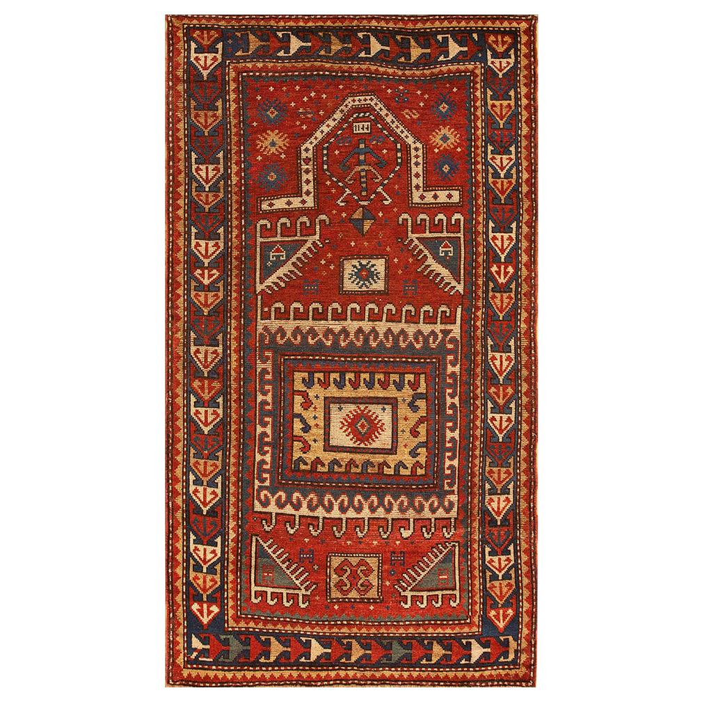 19th Century Caucasian Kazak Prayer Rug ( 3' x 4'9" - 92 x 145 ) For Sale