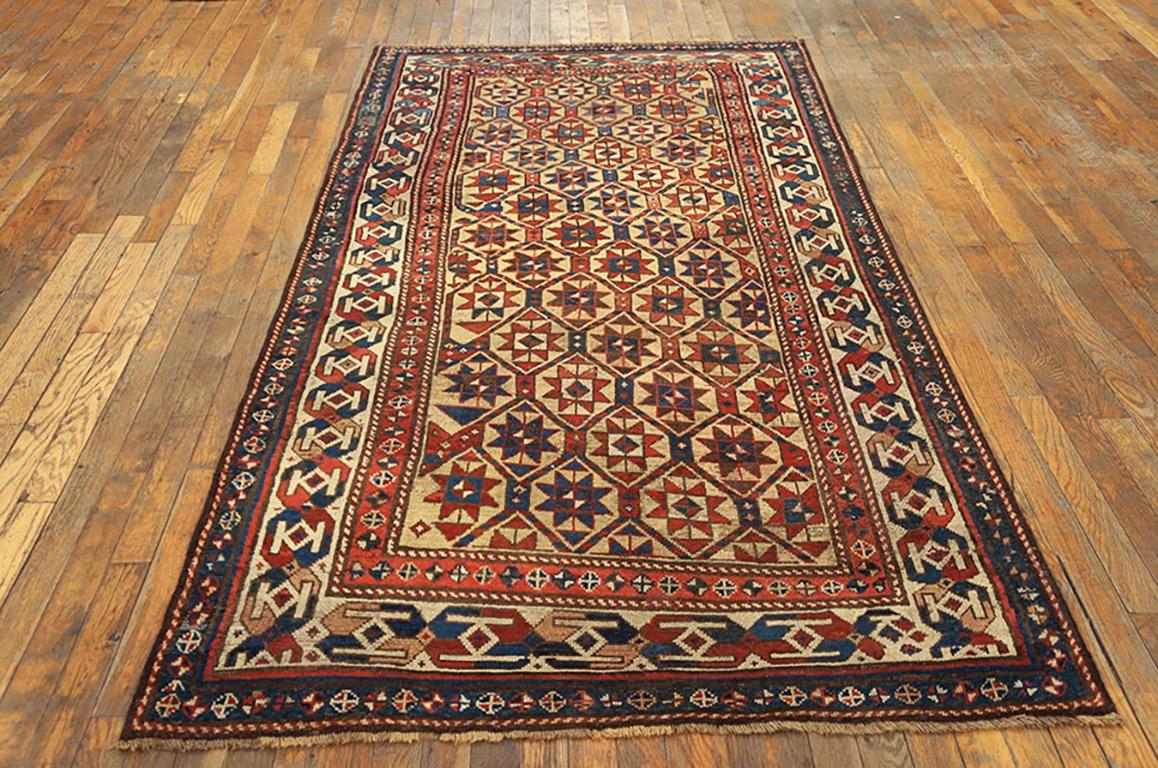 Hand-Knotted 19th Century Caucasian Kazak Carpet ( 3'10