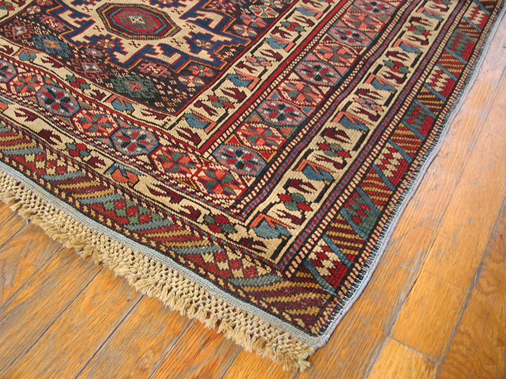 Hand-Knotted 19th Century Caucasian Shirvan Lesghi Carpet ( 3'6