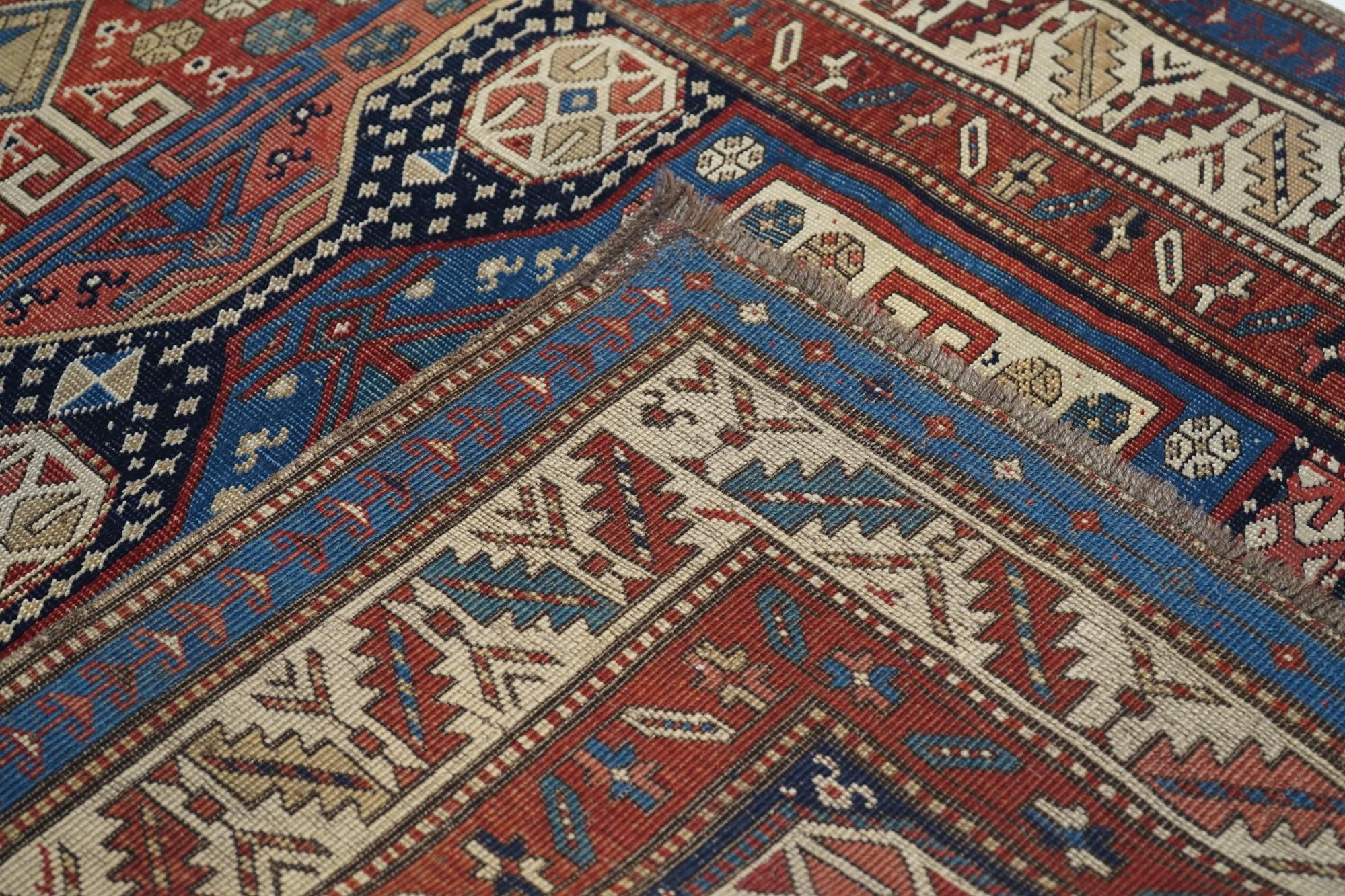 Antique Caucasian Rug 3'7'' x 9'3'' For Sale 5