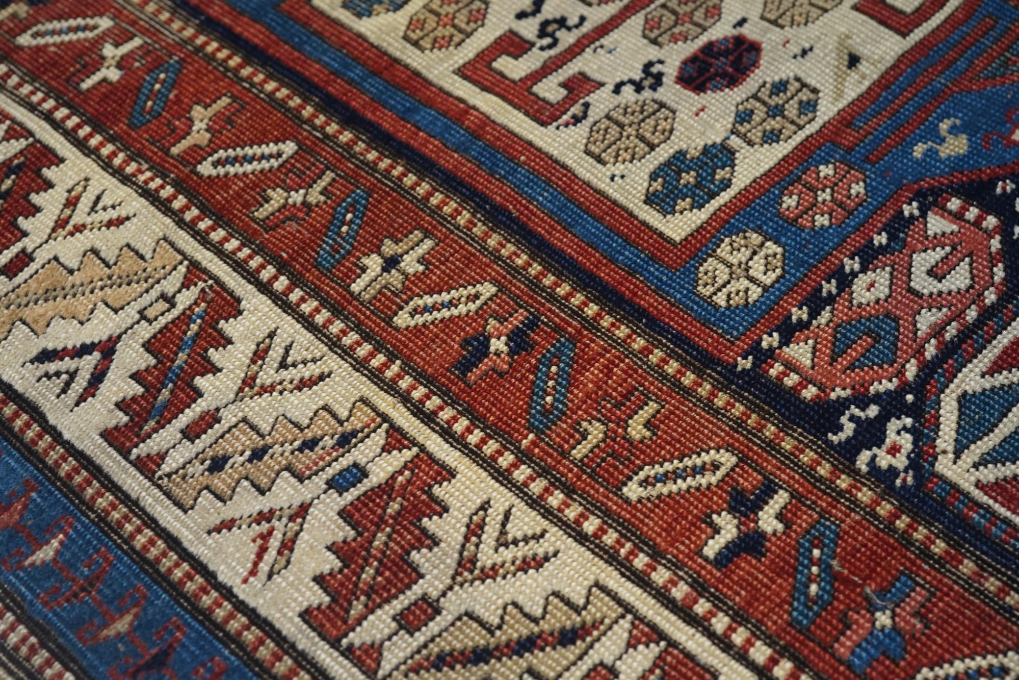 Antique Caucasian Rug 3'7'' x 9'3'' In Excellent Condition For Sale In New York, NY