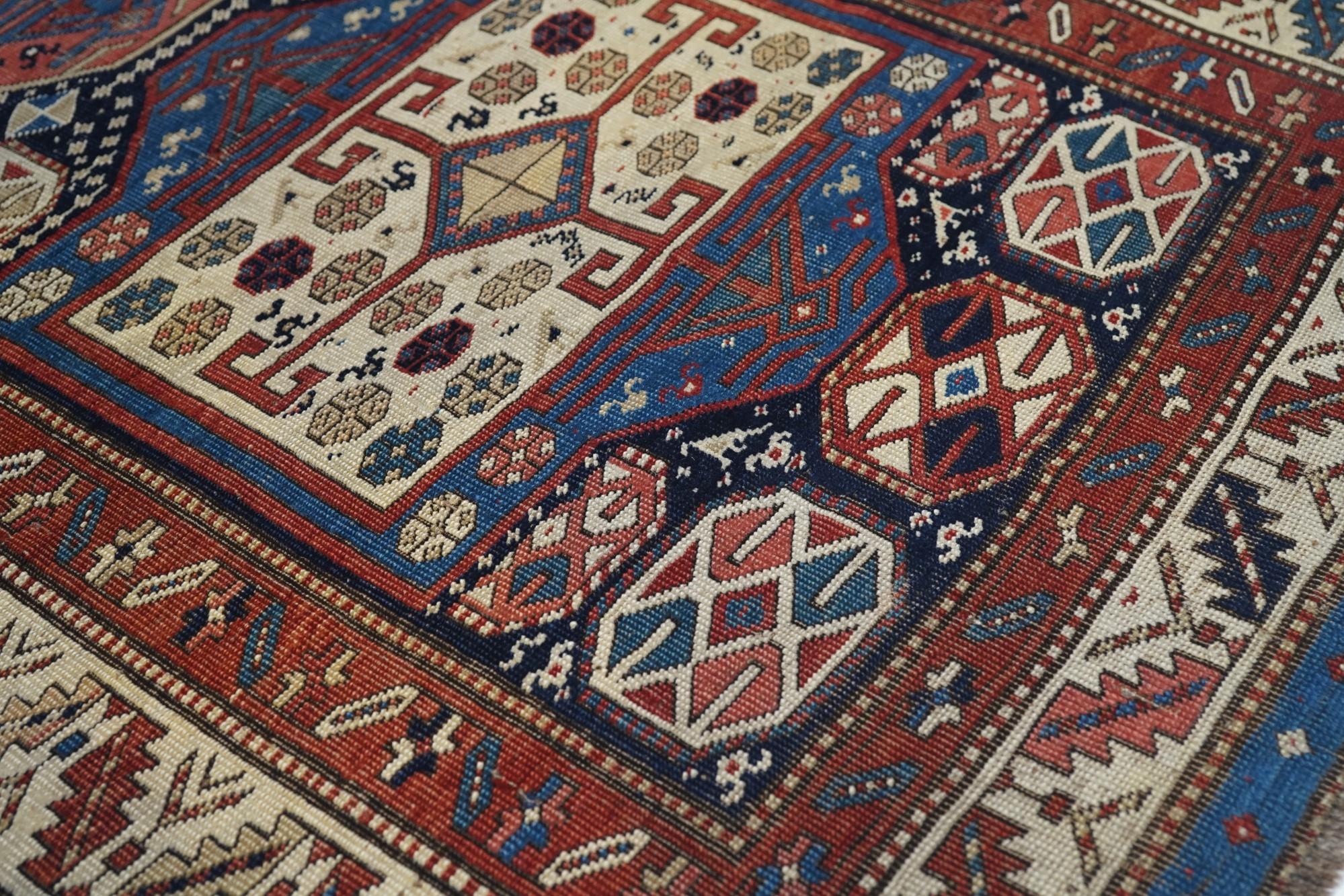 Early 20th Century Antique Caucasian Rug 3'7'' x 9'3'' For Sale