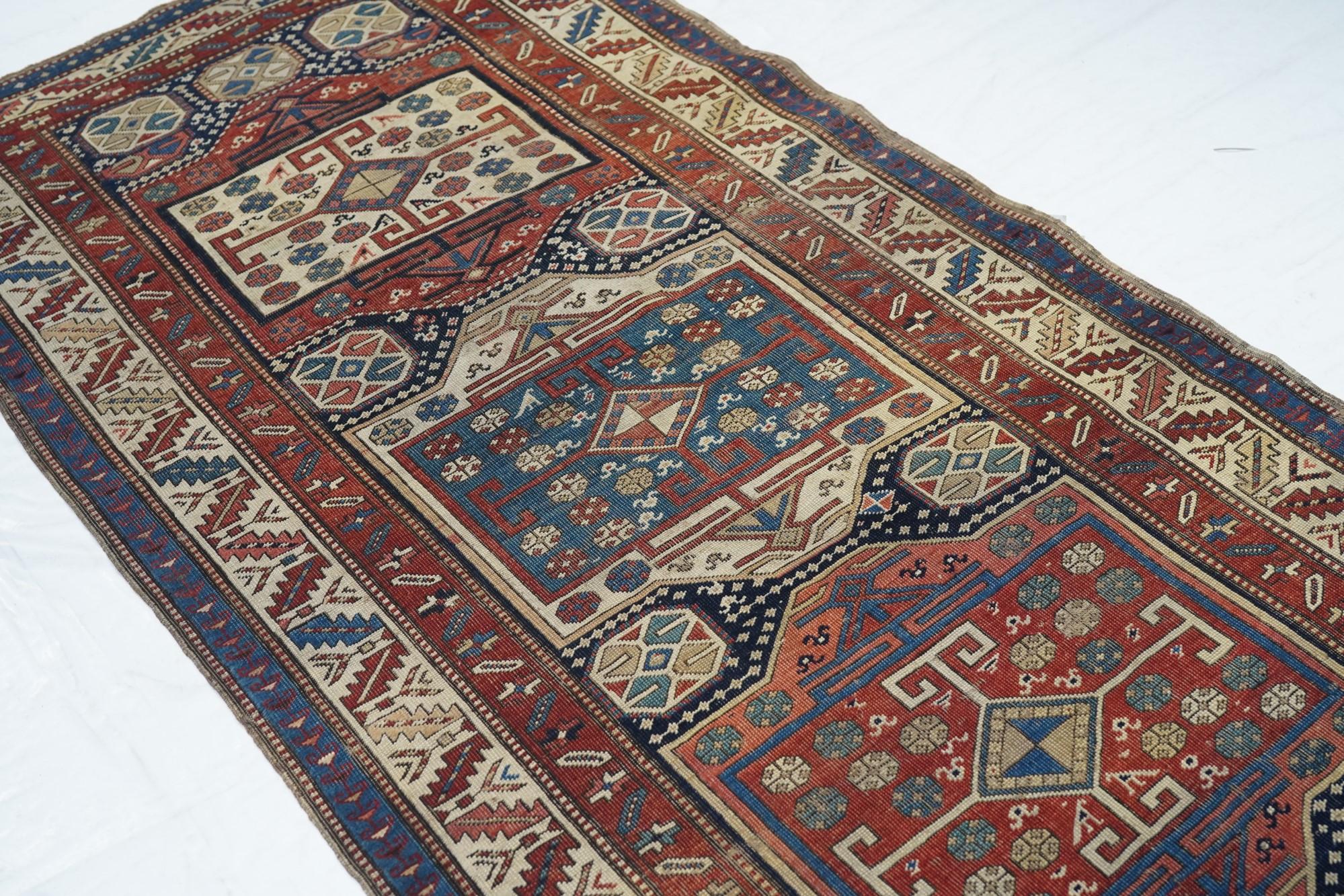 Antique Caucasian Rug 3'7'' x 9'3'' For Sale 1