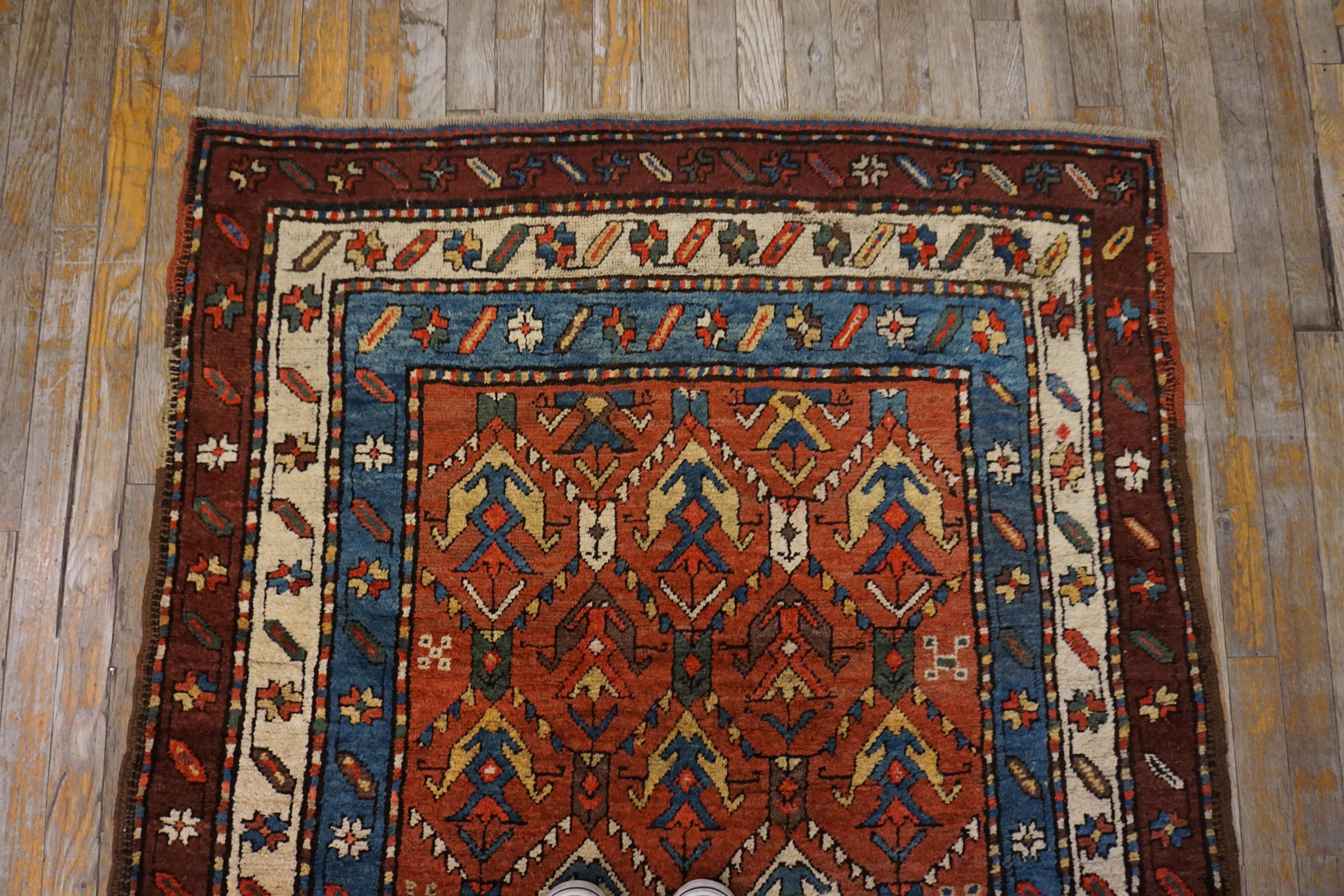 Antique Caucasian Rug  4' 0'' x9' 0'' In Good Condition For Sale In New York, NY