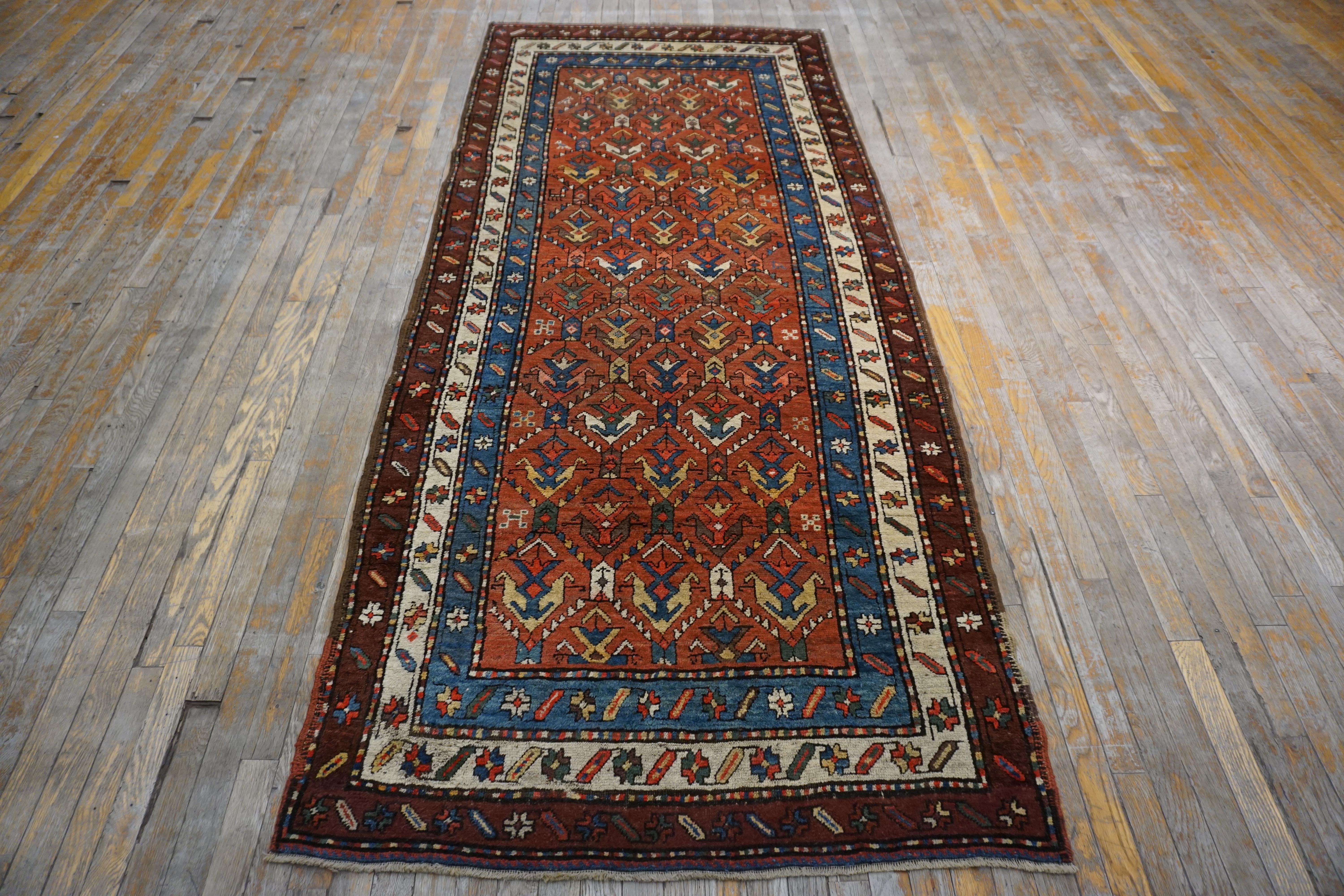 Wool Antique Caucasian Rug  4' 0'' x9' 0'' For Sale