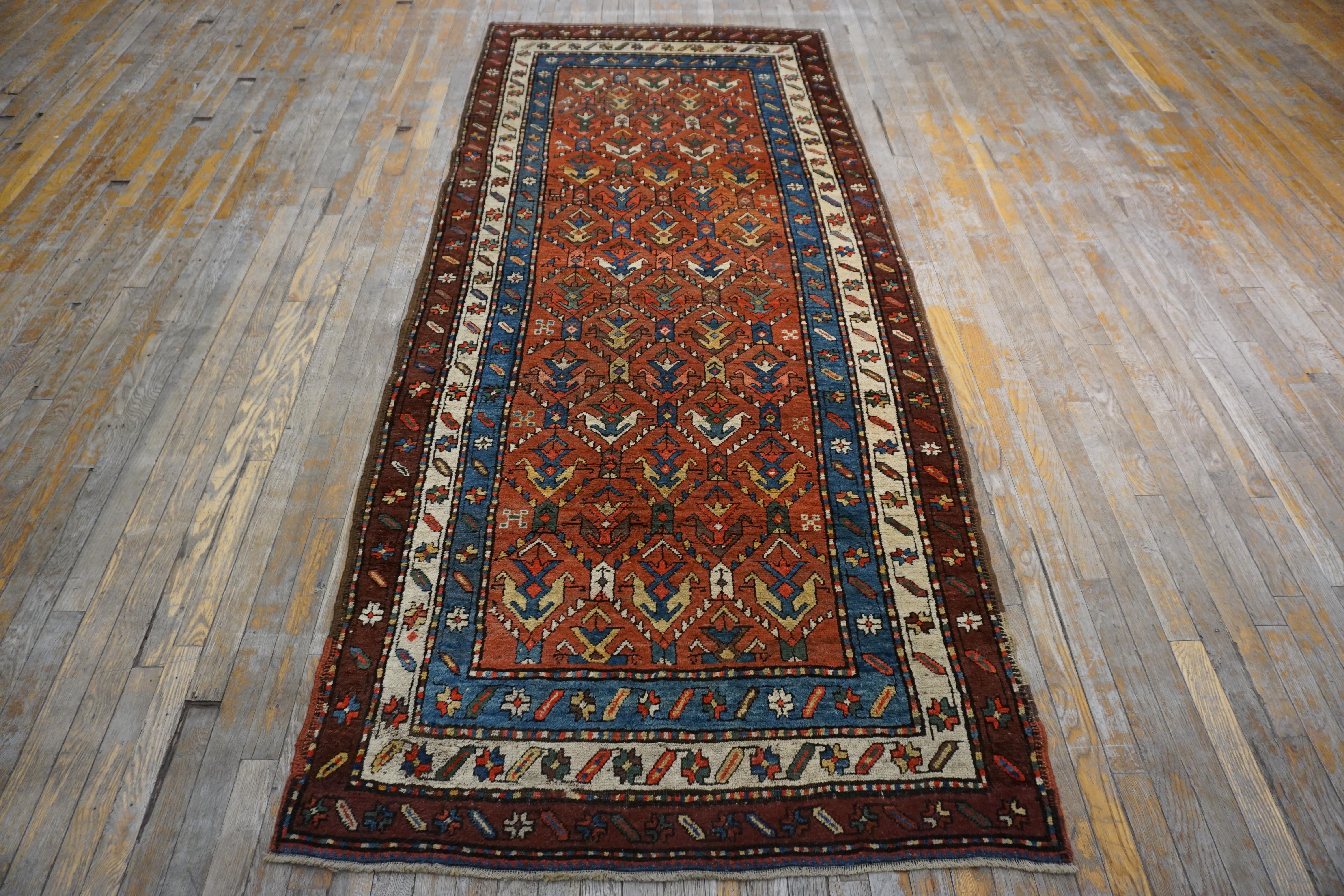 Wool Antique Caucasian Rug  4' 0'' x9' 0''  For Sale