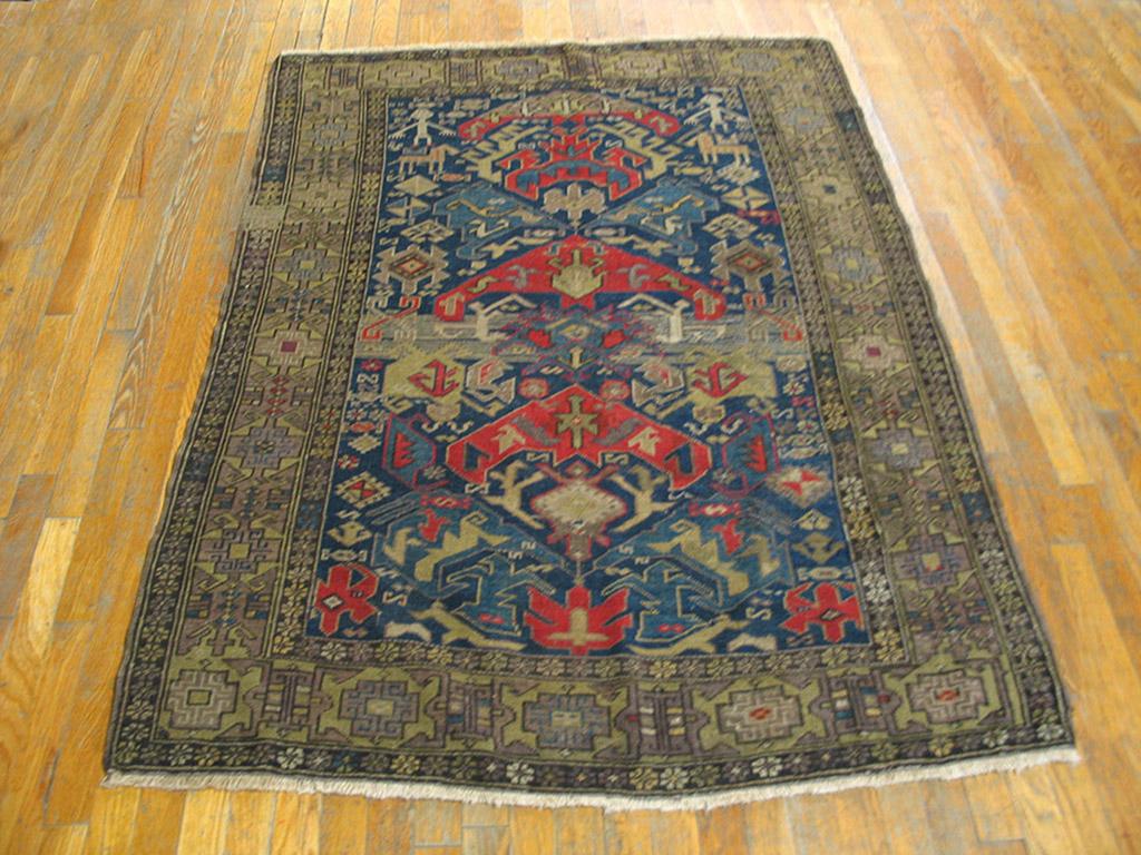 Hand-Knotted 1930s Caucasian Rug  ( 4' 2'' x 5' 9'' - 127 x 175 cm ) For Sale