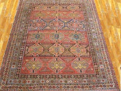 Attractive Red Ground Color & Multicolor Diamond Pattern Antique Caucasian Rug