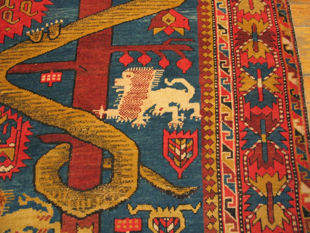 Wool Late 19th Century Pictorial Caucasian Shirvan Carpet (4'4