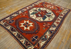 1890s Red Geometric Tribal Caucasian Kazak Lori Pambak Carpet 5'8"x8'5" Wool Rug