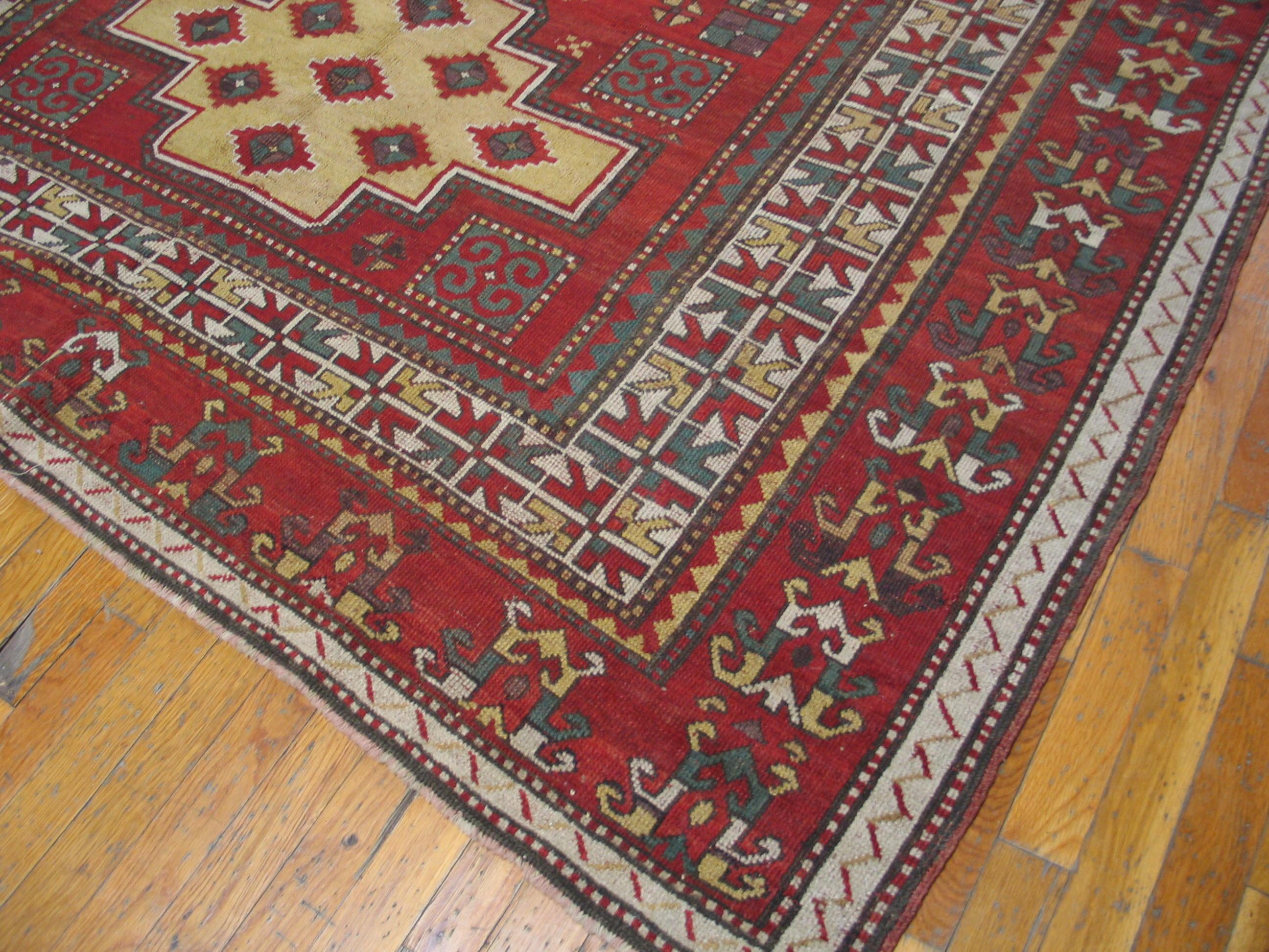 Hand-Knotted Late 19th Century Caucasian Kazak Fachralo Carpet ( 6'8