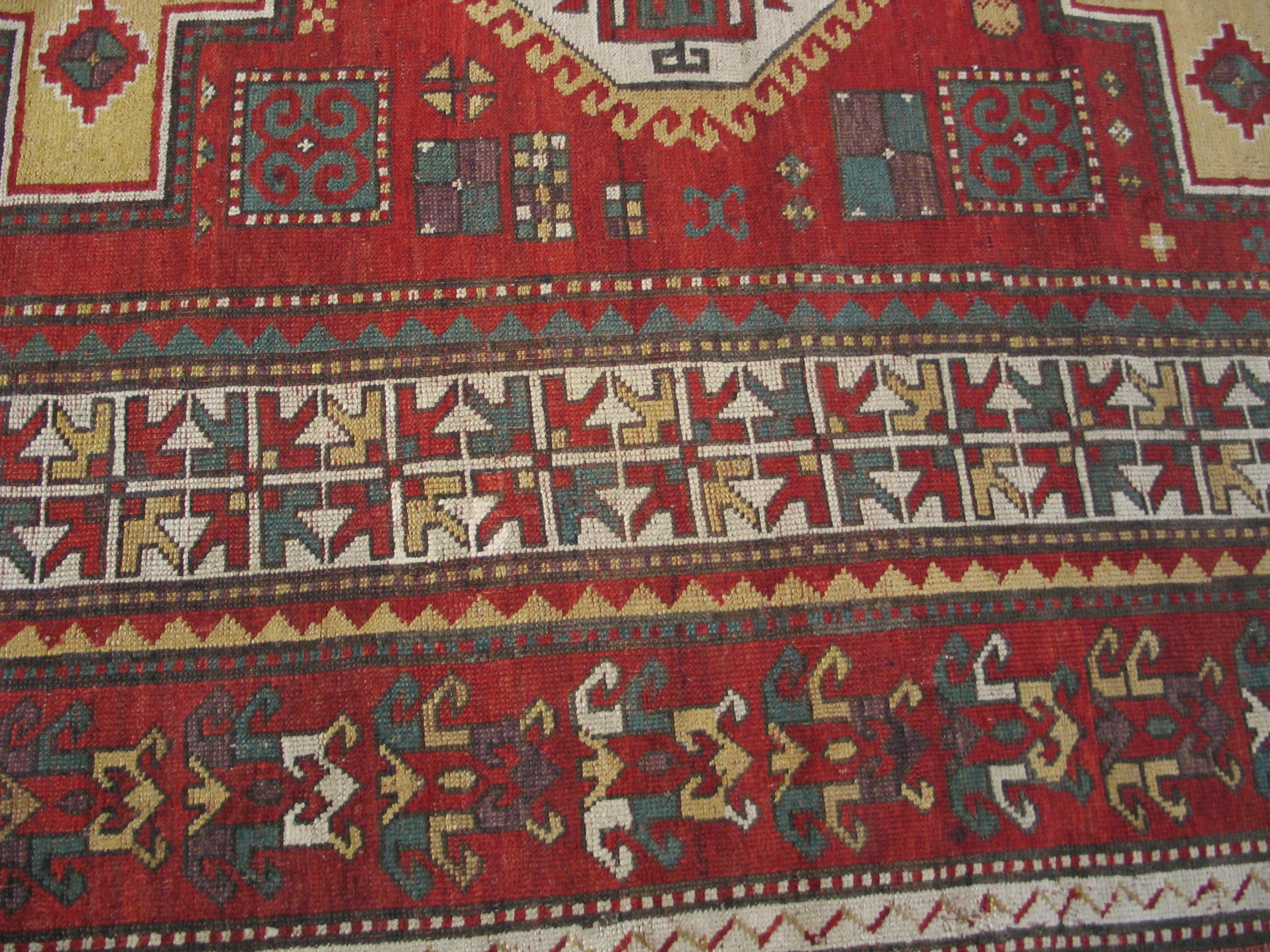 Wool Late 19th Century Caucasian Kazak Fachralo Carpet ( 6'8