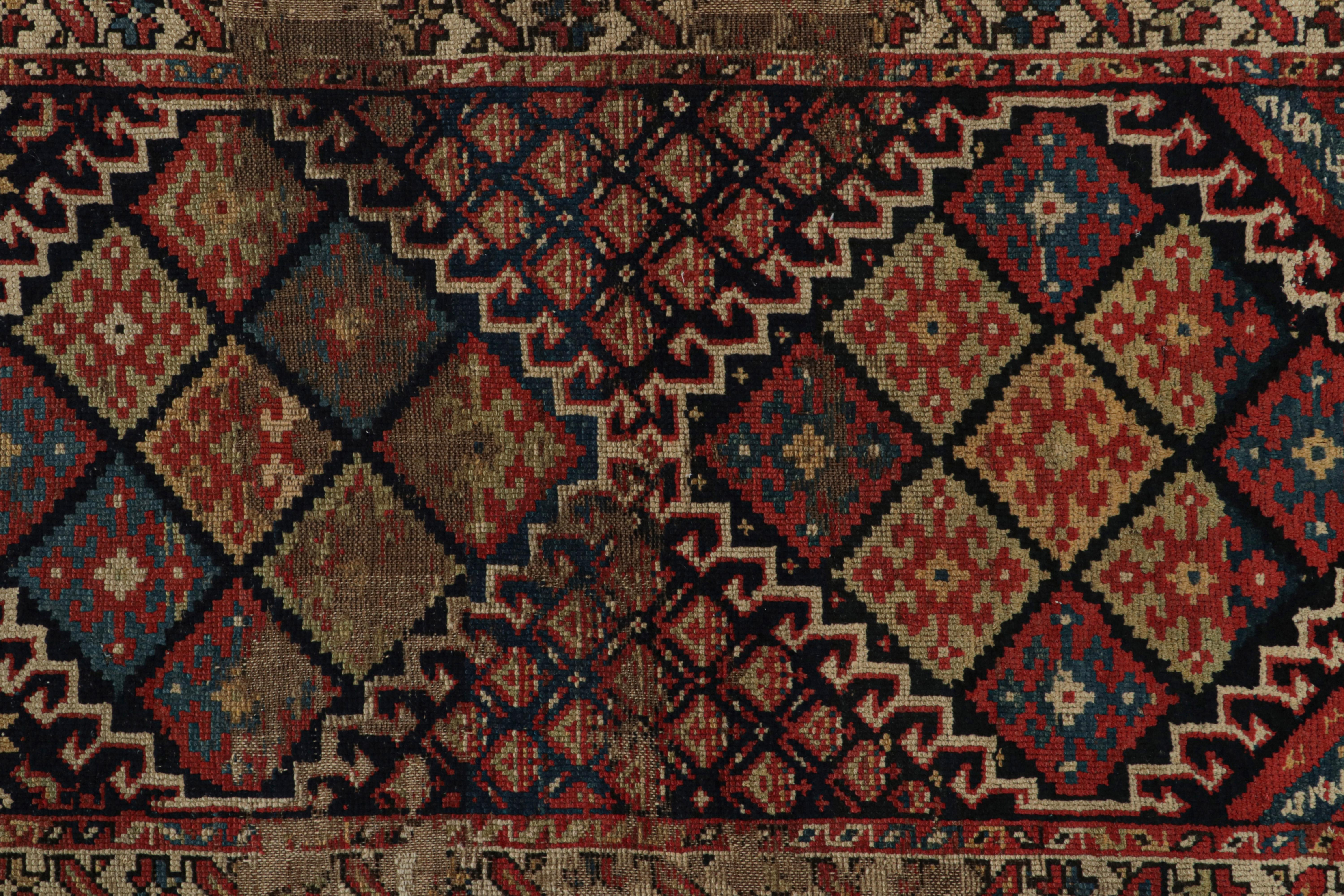 Antique Caucasian Rug in Beige, Blue & Red Geometric Patterns, from Rug & Kilim In Good Condition In Long Island City, NY