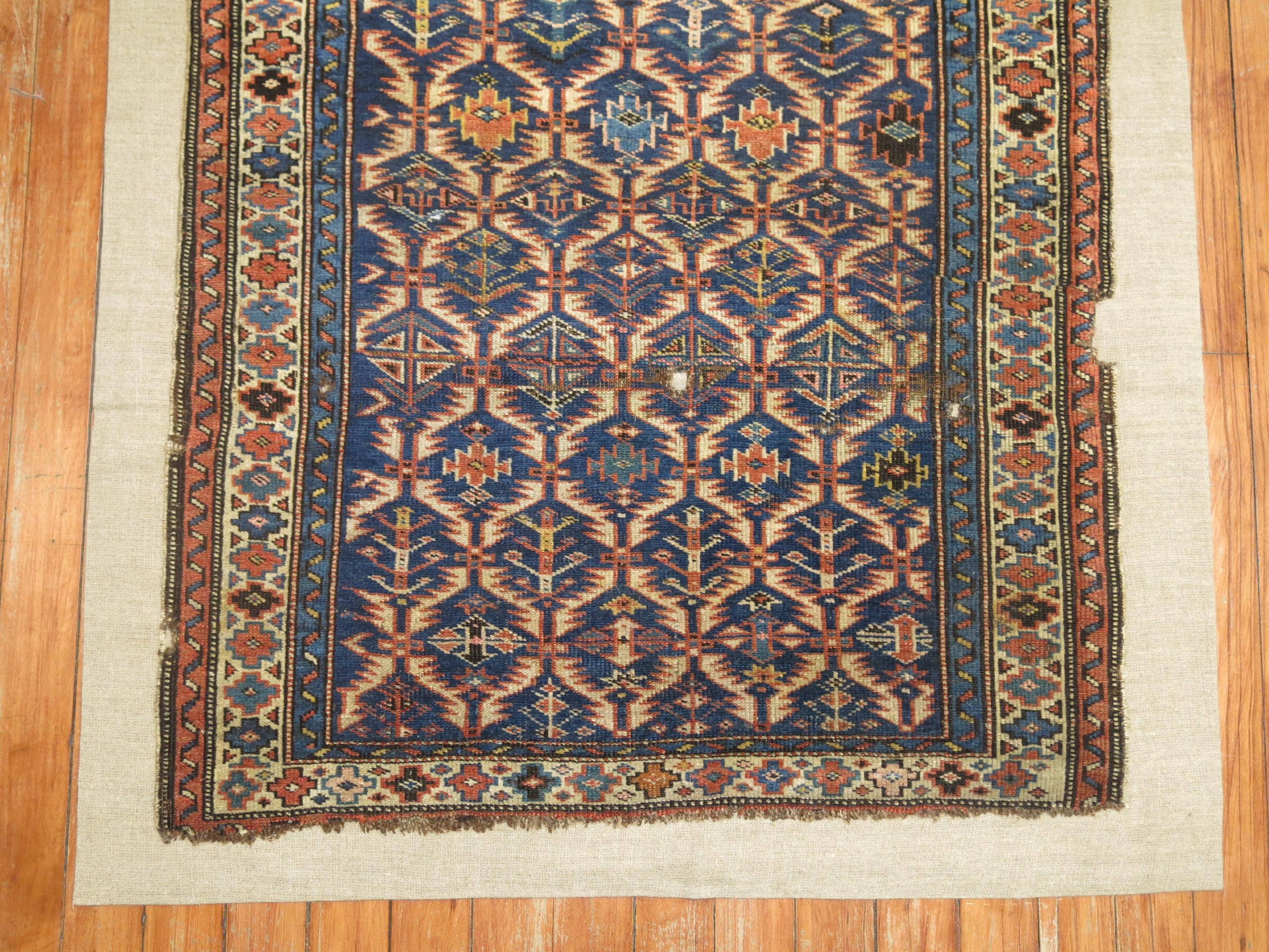 Unknown Antique Caucasian Rug Stitched on Linen For Sale