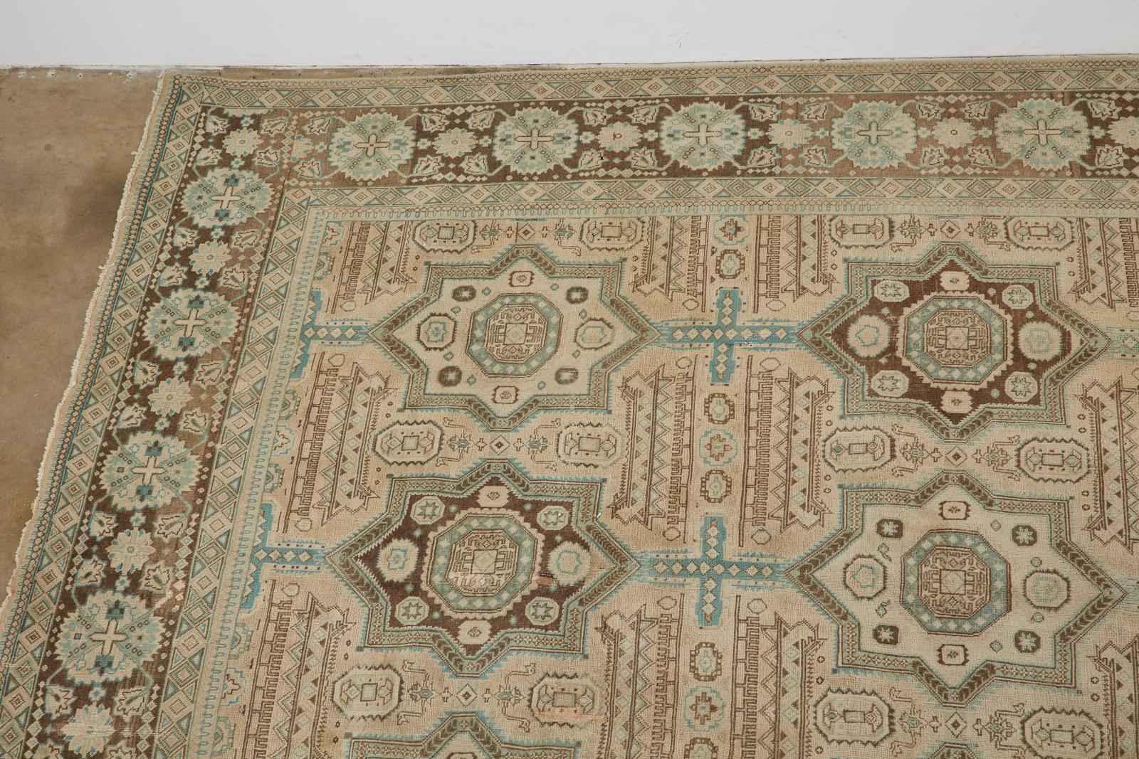 Hand-Knotted 1960/70’s Persian Ardebil Rug Tribal Style with Turquoise