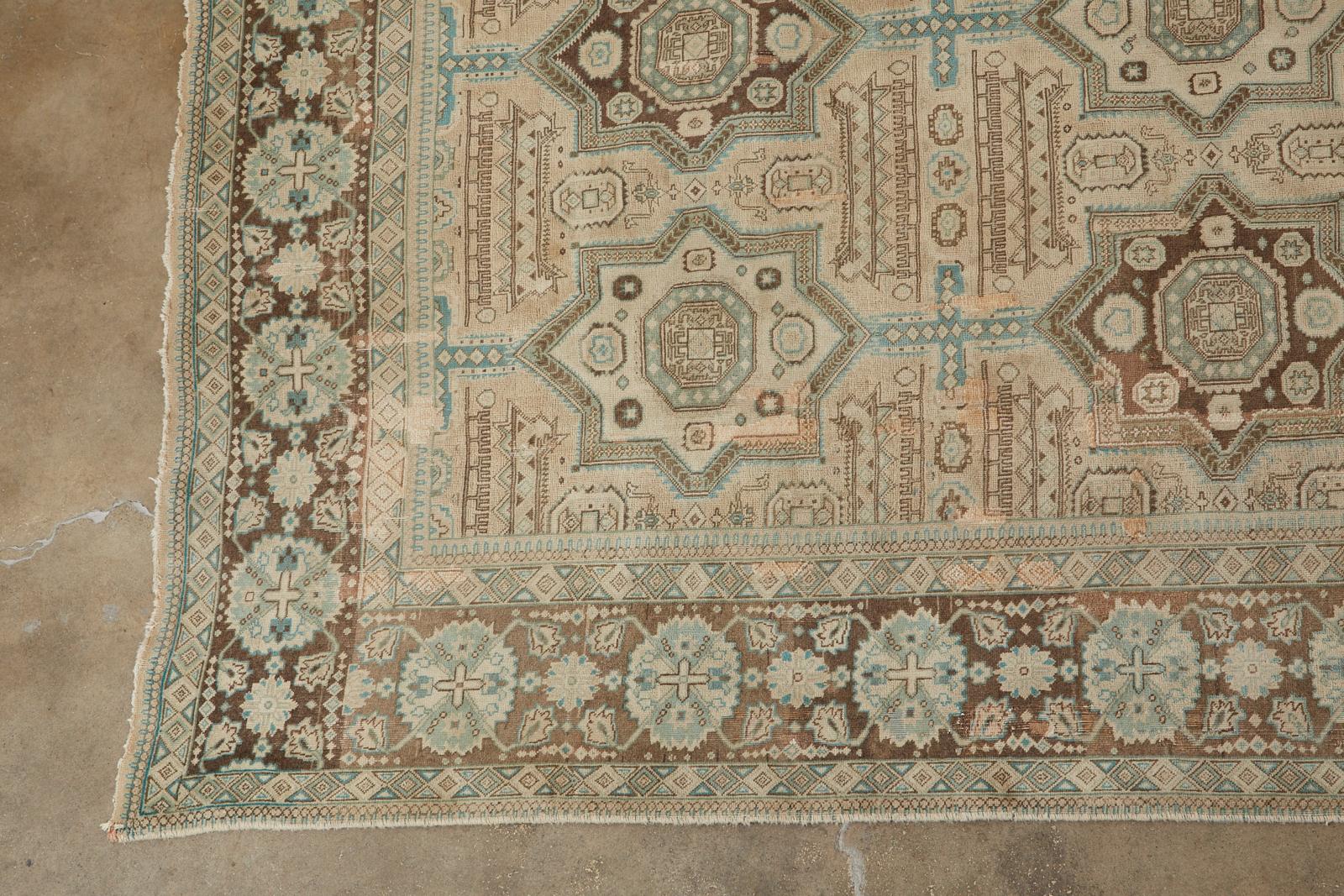 1960/70’s Persian Ardebil Rug Tribal Style with Turquoise In Good Condition In Rio Vista, CA