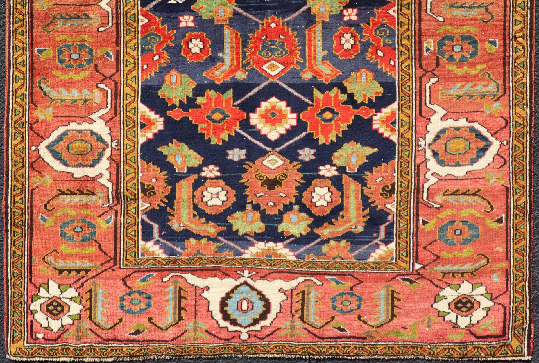 Antique Caucasian Rug with All-Over Design in Royal Blue Field, Soft Red & Green. Keivan Woven Arts/ rug/ EMB-9510-P13527, Caucasian Rug, Early 20th century Caucasian
Measures: 3'11 x 5'8 
With brilliant and well kept original colors, this fine