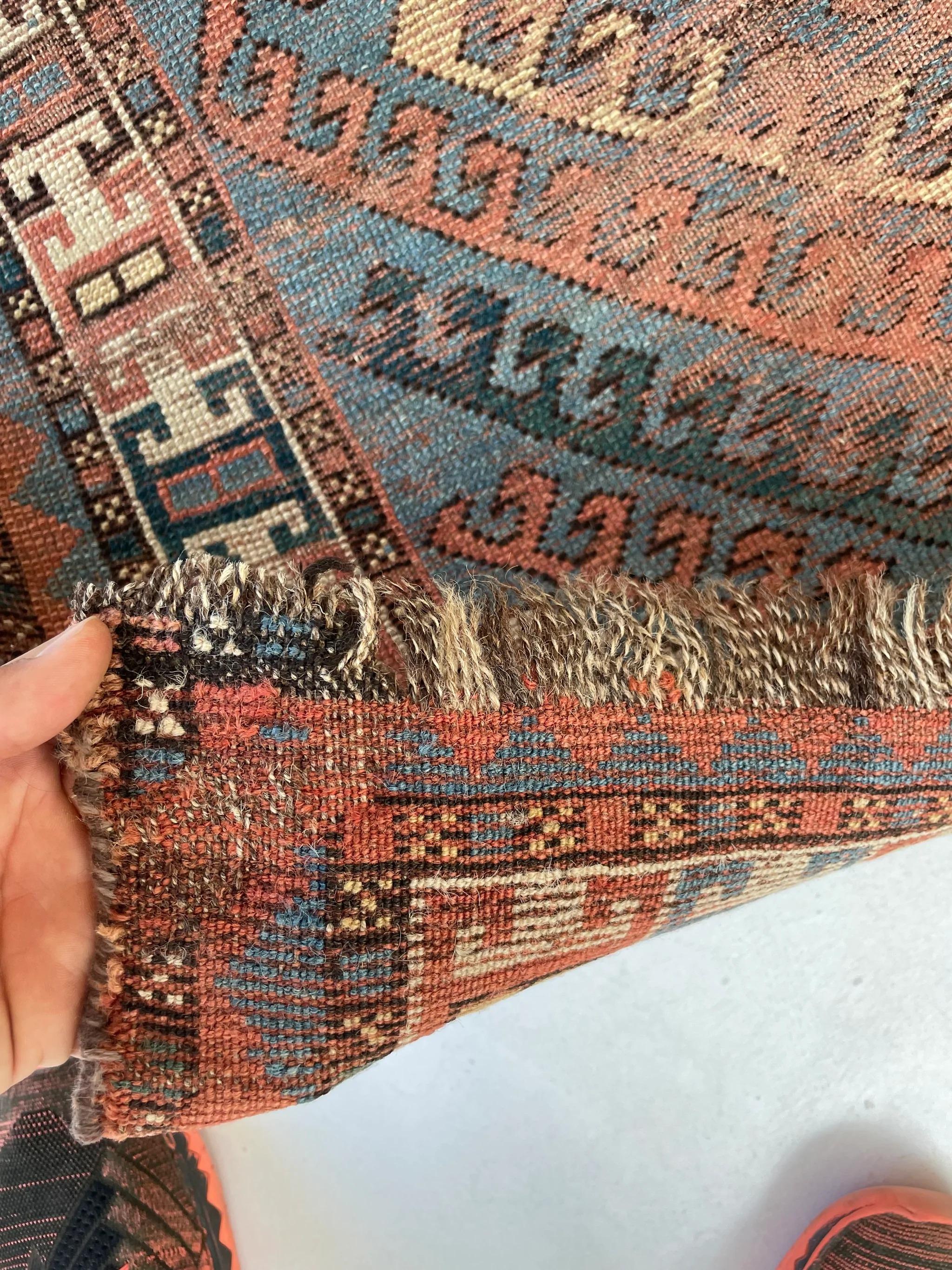 Antique Caucasian Rug with Ram Horn Outlined Diamonds, c.1910-20's For Sale 5