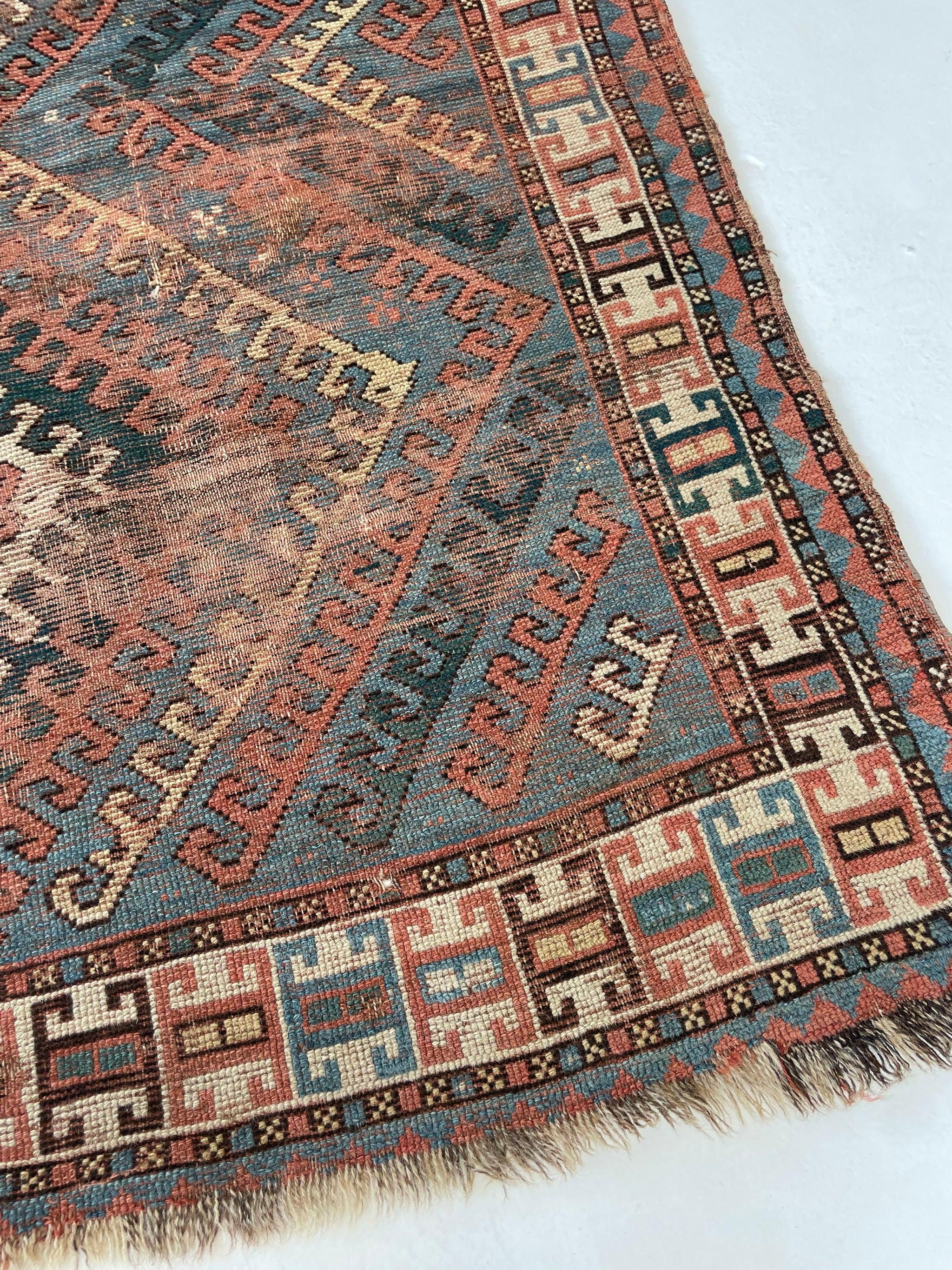 Antique Caucasian Rug with Ram Horn Outlined Diamonds, c.1910-20's For Sale 7