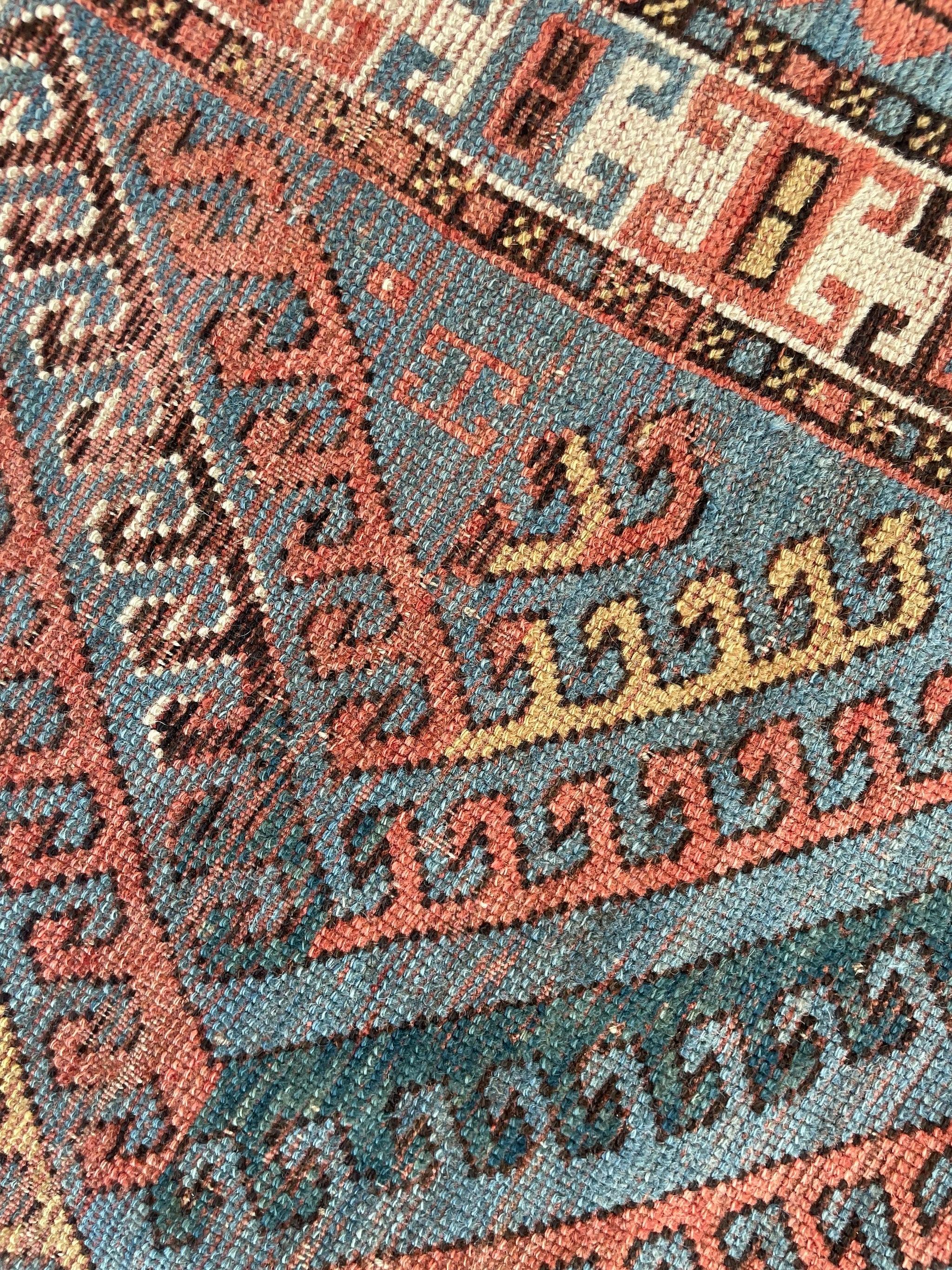 Antique Caucasian Rug with Ram Horn Outlined Diamonds, c.1910-20's For Sale 9