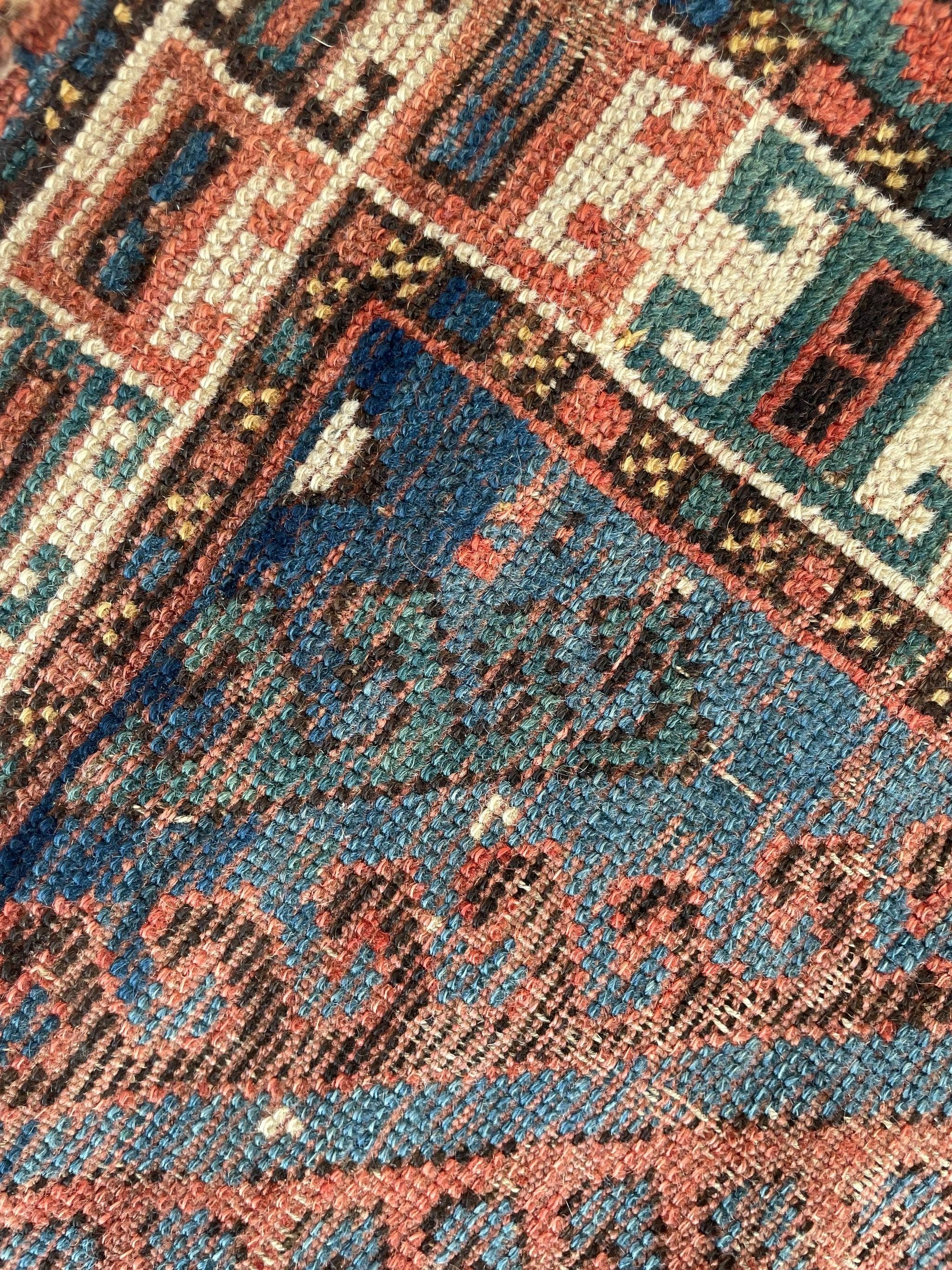 20th Century Antique Caucasian Rug with Ram Horn Outlined Diamonds, c.1910-20's For Sale