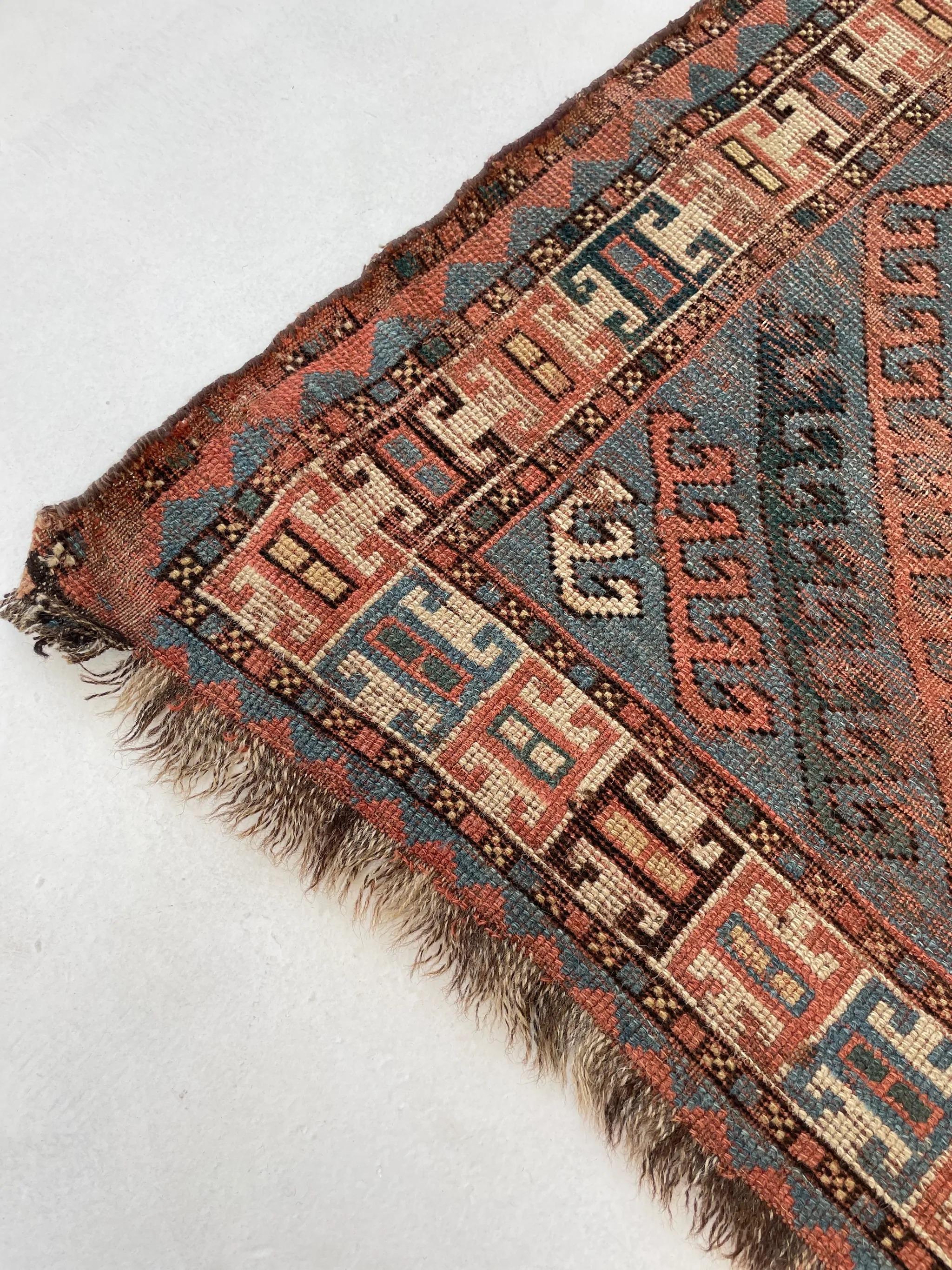 Antique Caucasian Rug with Ram Horn Outlined Diamonds, c.1910-20's For Sale 1