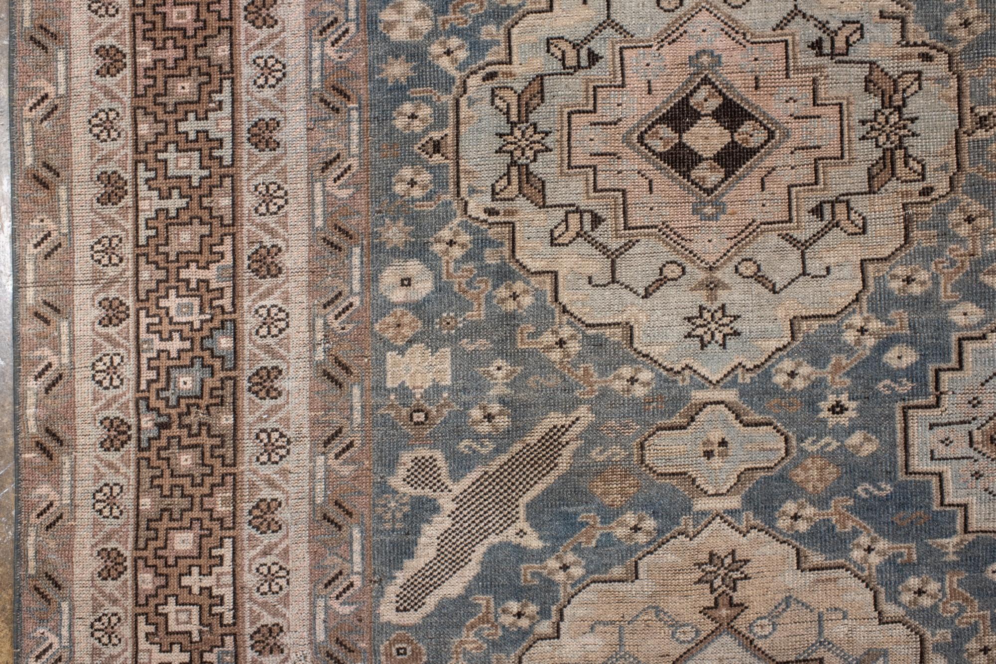 Antique Caucasian Rug with Soft Blue & Camel Medallions. In condizioni buone in vendita a New York, NY