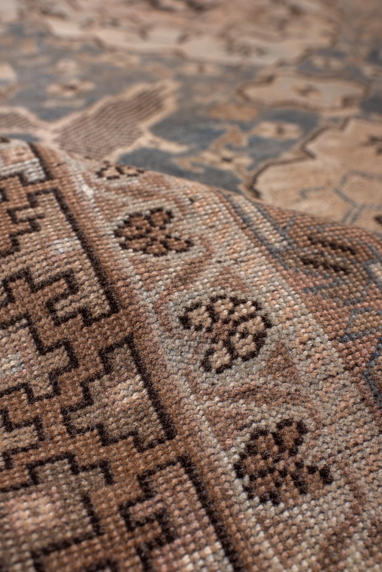 Lana Antique Caucasian Rug with Soft Blue & Camel Medallions. in vendita