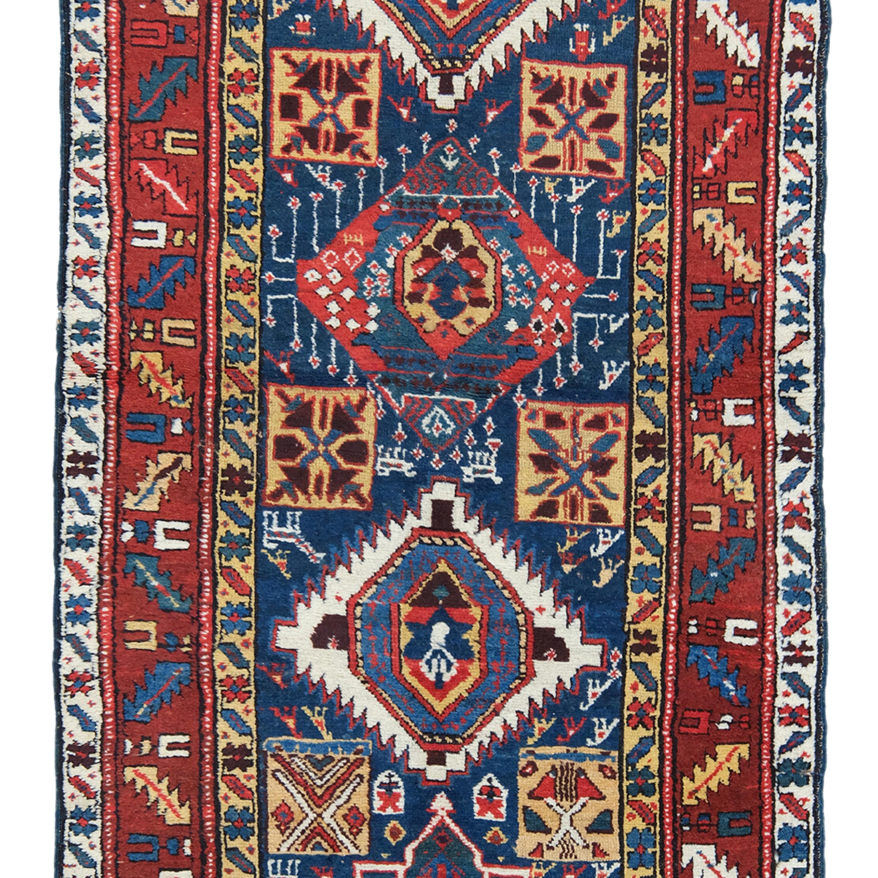 Antique Caucasian Runner - 19th Century Caucasus Runner, Handmade Wool Runner In Good Condition For Sale In Sultanahmet, 34