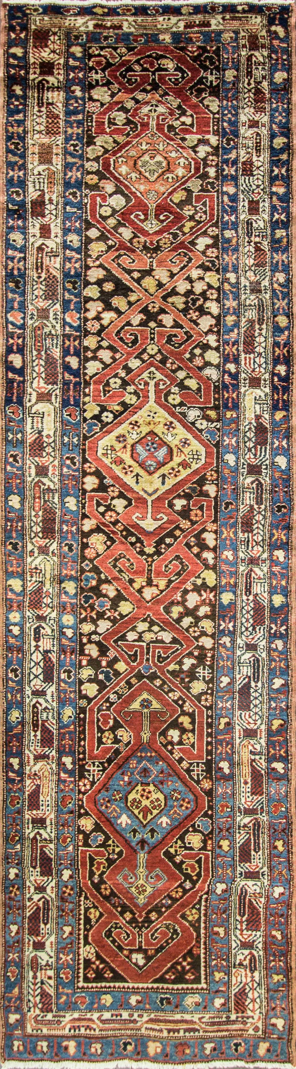Antique Caucasian Runner, 3'6" × 13'8"