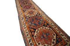 Tapis de couloir caucasien antique géométrique Kazak du Caucase 3x12 94 cm x 369 cm 1880