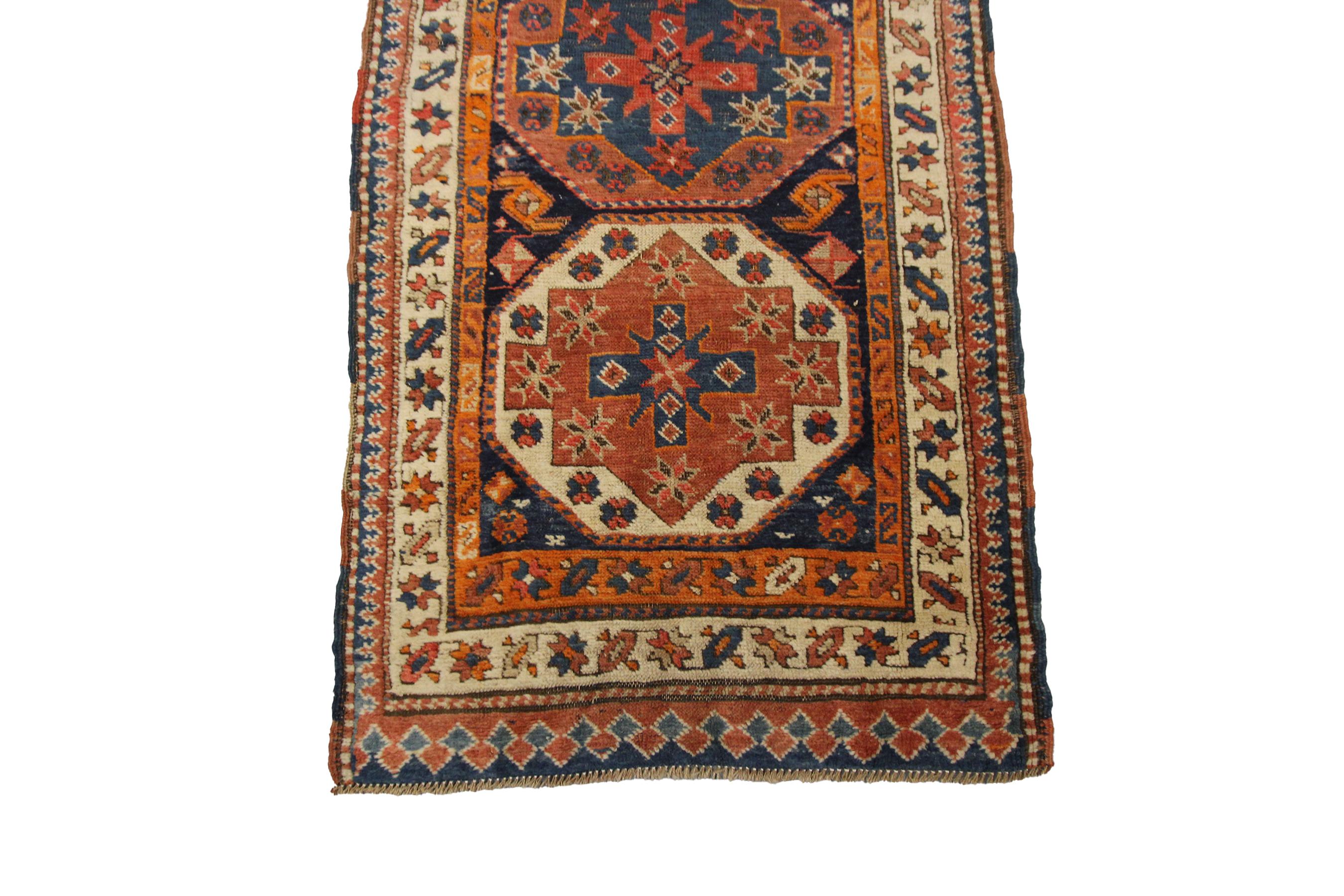 Late 19th Century Antique Caucasian Runner Caucasian Kazak Rug Geometric 3x12 94cm x 369cm 1880  For Sale