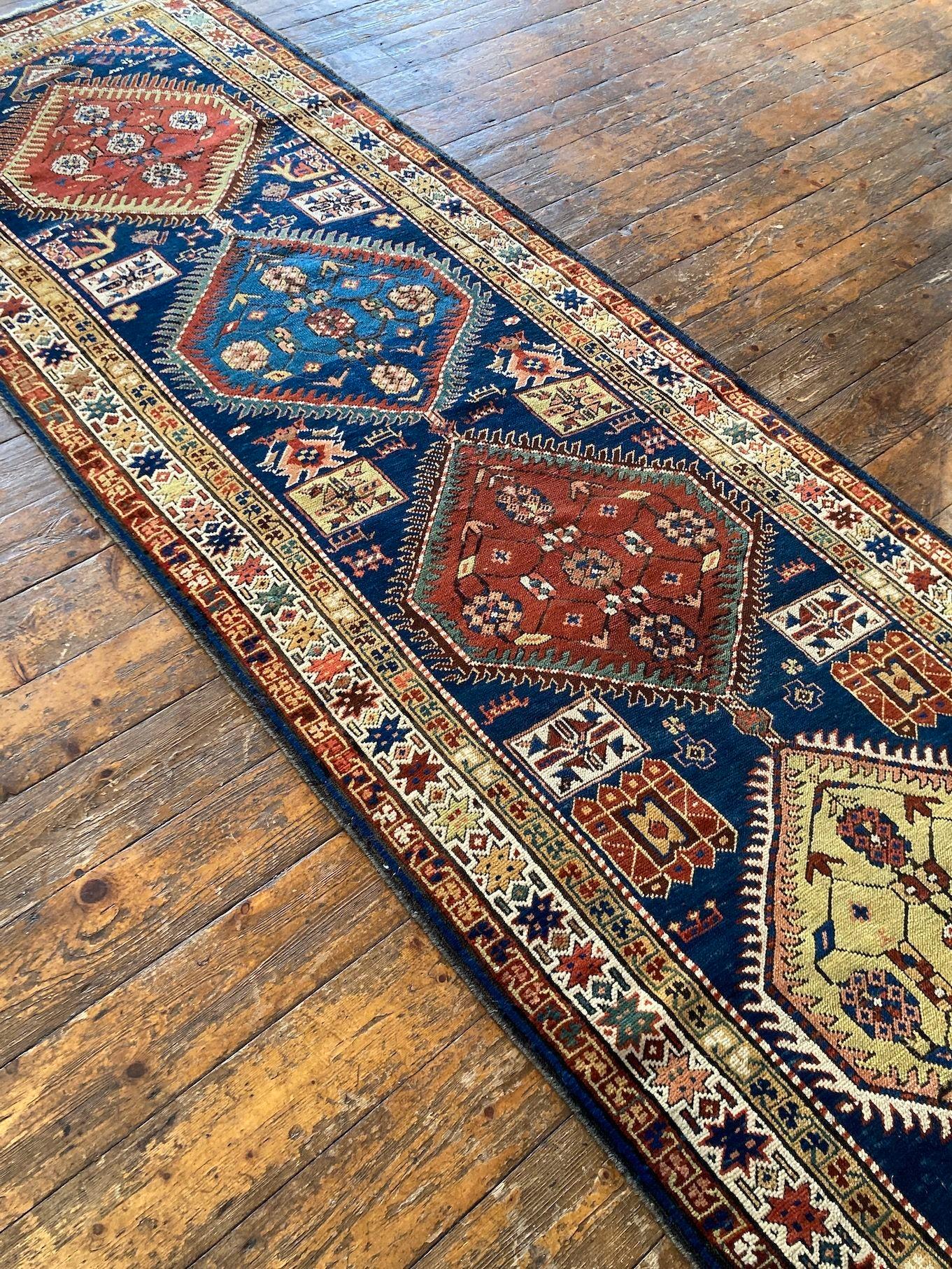 Antique Caucasian Runner In Good Condition For Sale In St. Albans, GB