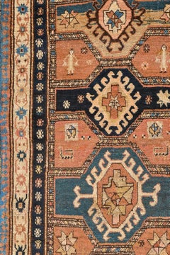 Caucasian Antique Runner, Hand-Knotted Wool, Light Blue, Circa 1880
