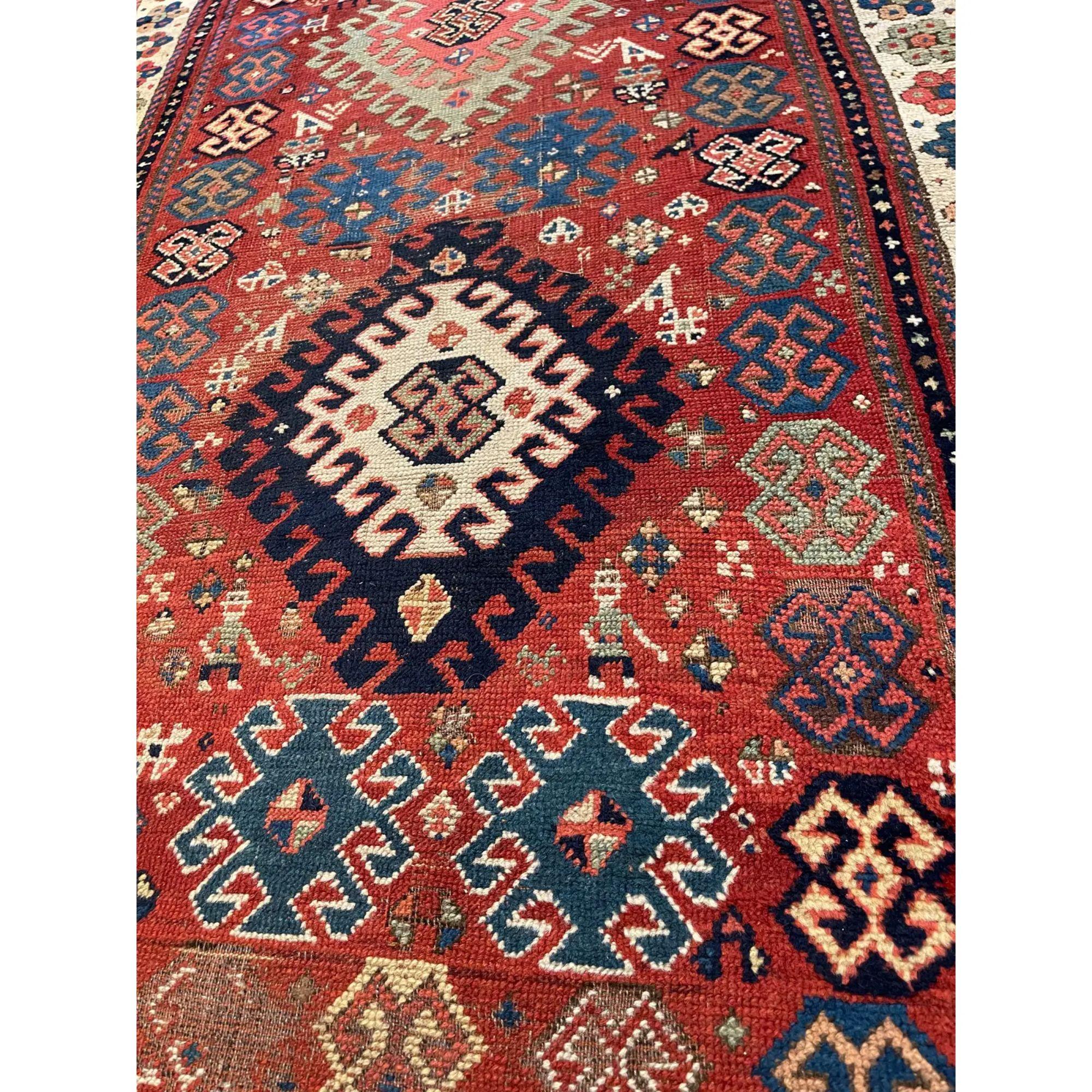 Antique Caucasian Runner Rug - 10'8'' X 3'6' In Good Condition For Sale In Los Angeles, US