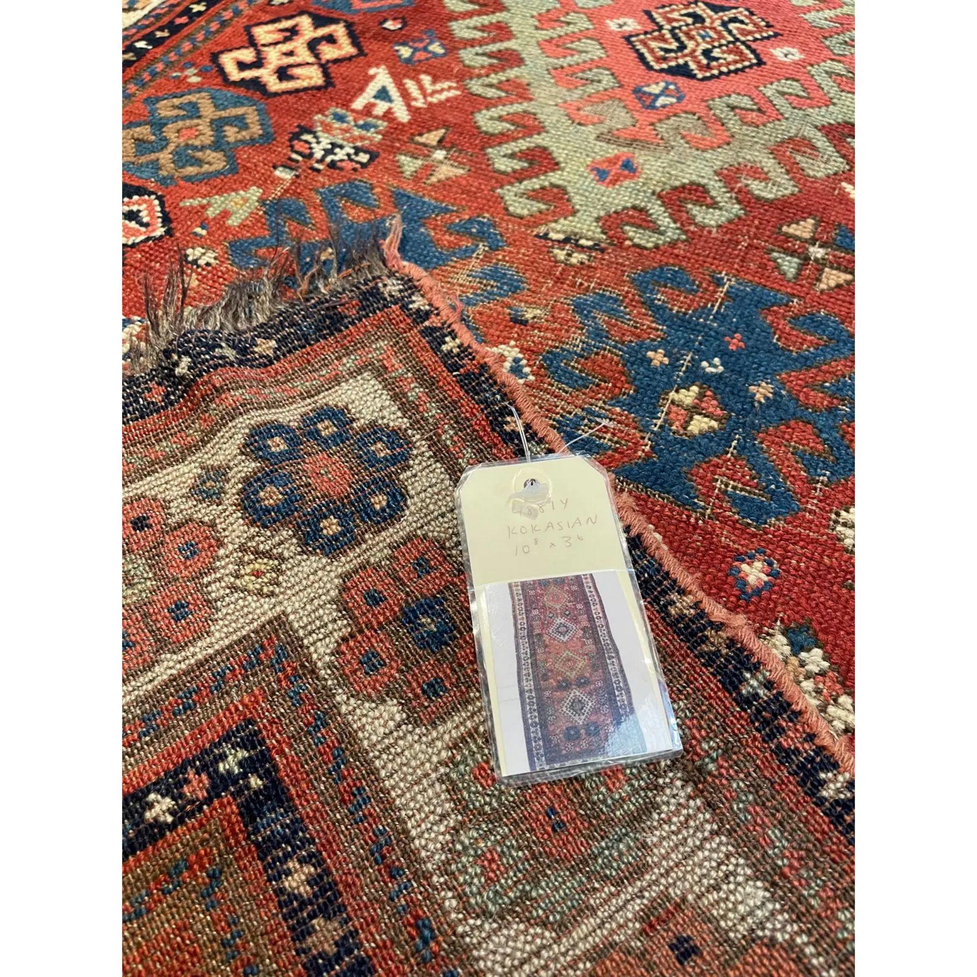 Early 20th Century Antique Caucasian Runner Rug - 10'8'' X 3'6' For Sale