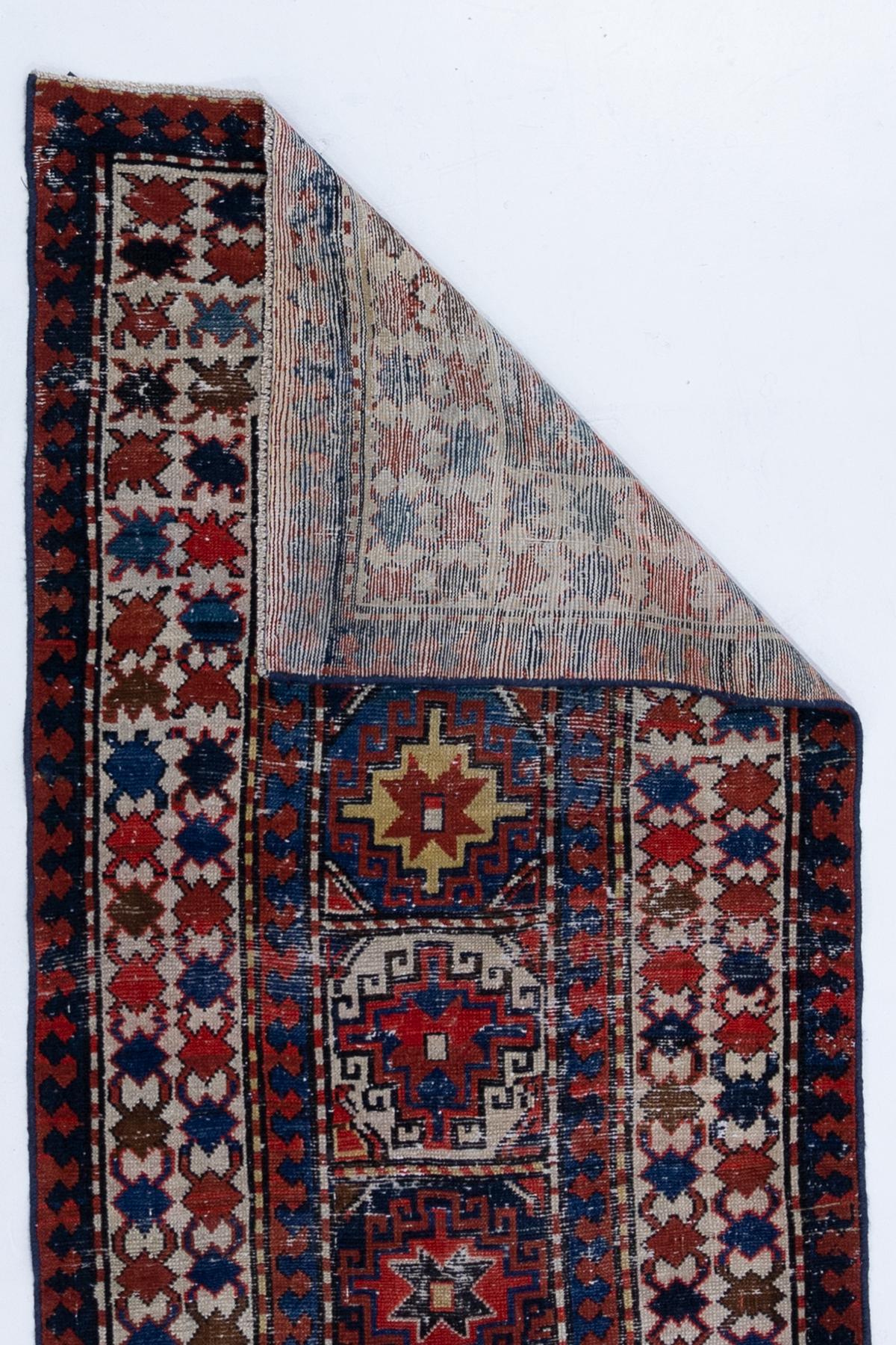 Antique Caucasian Runner Rug In Good Condition For Sale In West Palm Beach, FL