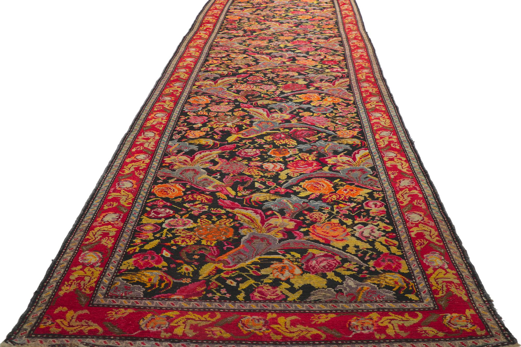 Hand-Knotted Antique Caucasian Russian Karabakh Rug Runner For Sale