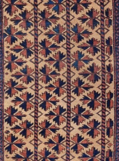 Antique Caucasian Rust Blue Ivory Geometric Tribal Baluch Rug, circa 1900s-1910s