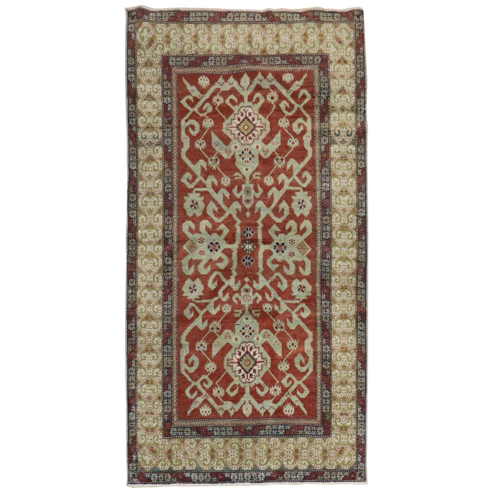 Red Wool Rug Handmade Carpet Rustic Gold Oriental Area Rug For Sale at ...