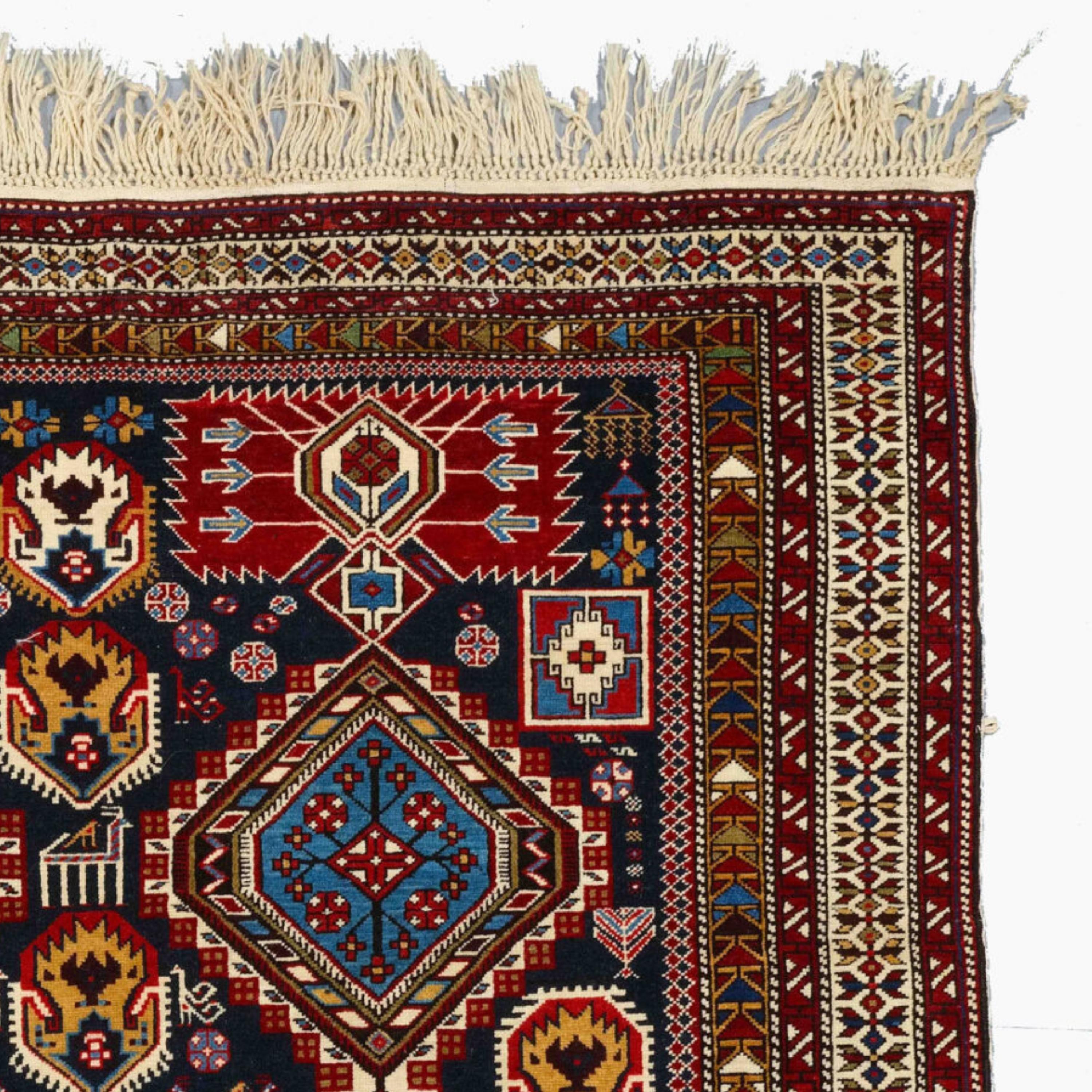 Wool Antique Caucasian Sahnezar Rug - Middle of 19th Century Caucasian Sahnezar Rug For Sale