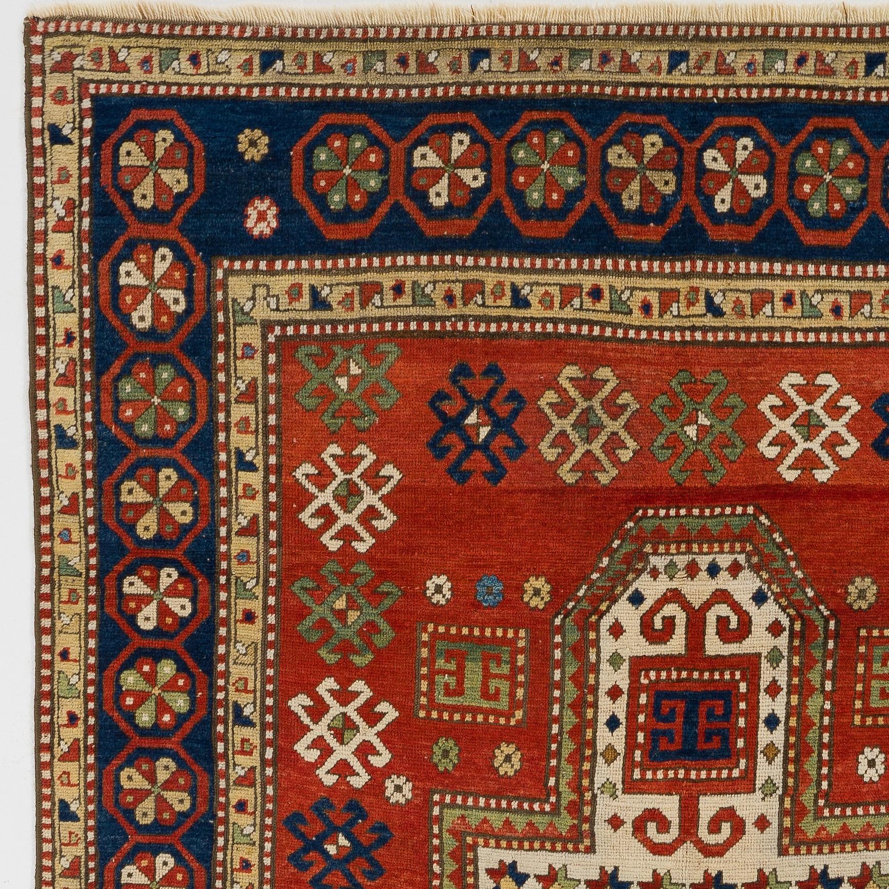 5'2'' x 8' Antiker kaukasischer Sewan-Kaukasischer Teppich, datiert 1890 (Kasachisch) im Angebot