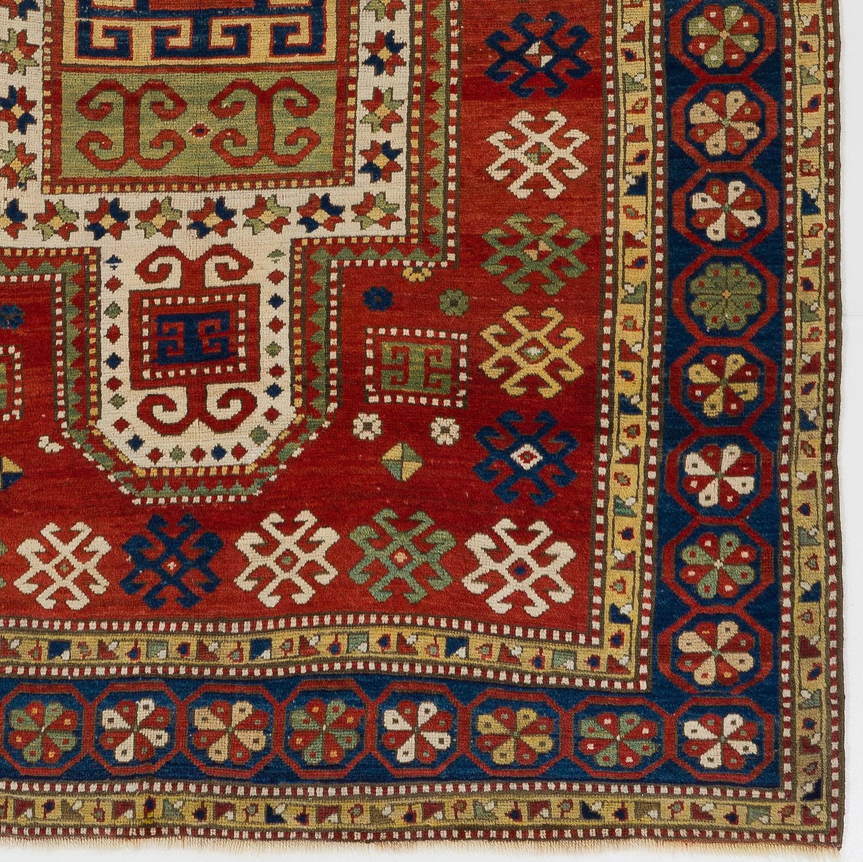 5'2'' x 8' Antiker kaukasischer Sewan-Kaukasischer Teppich, datiert 1890 (Handgeknüpft) im Angebot