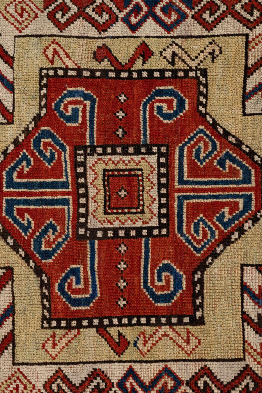Sewan – Kazak, Central Caucasus

Long prized by experts, Sewans like this one are produced near Lake Sewan, which is high in the Caucasus Mountains. This sublime rug demonstrates the aesthetics of a tradition full of countless secular symbols.
