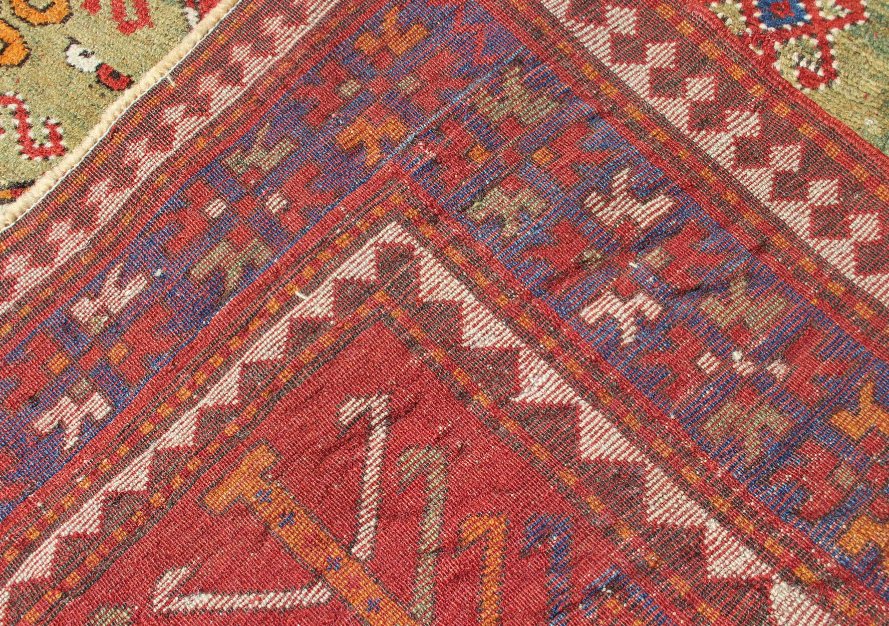 Antique Caucasian Sewan Kazak Rug with Large-Scale Tribal Design in Red & Green For Sale 5