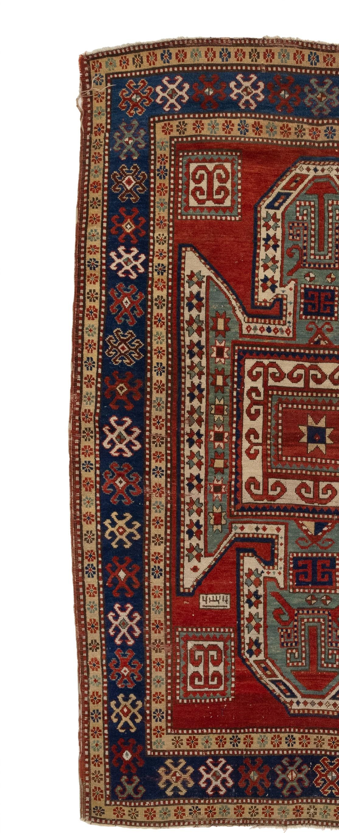 This magnificent carpet hails from the long-gone era of the 1880s, belonging to the category of antique Caucasian Kazak carpets. Its intricate details are a marvel to behold, unveiling more and more layers of beauty with each passing glance. The