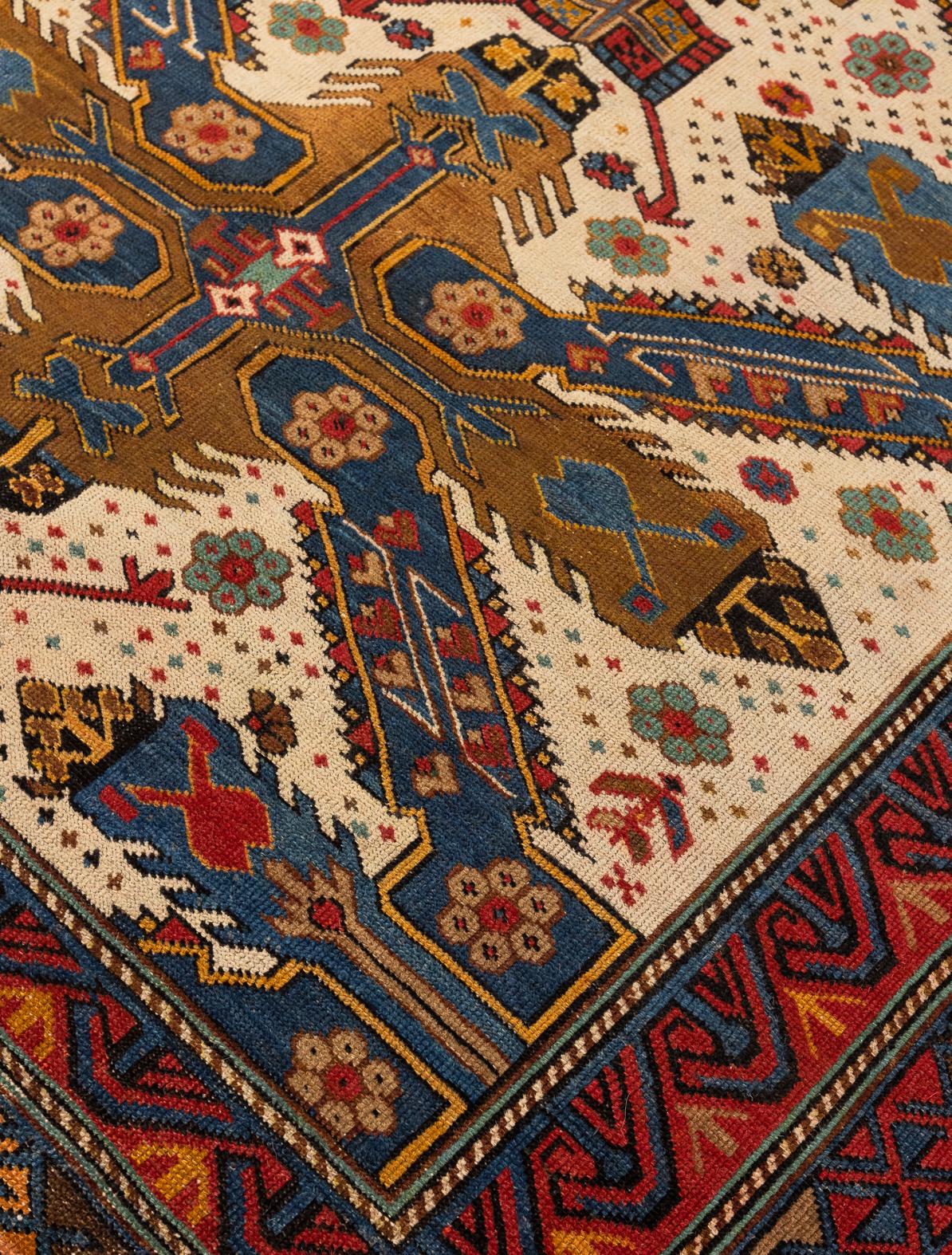 Hand-Knotted Antique Caucasian Seychour Kuba Rug For Sale